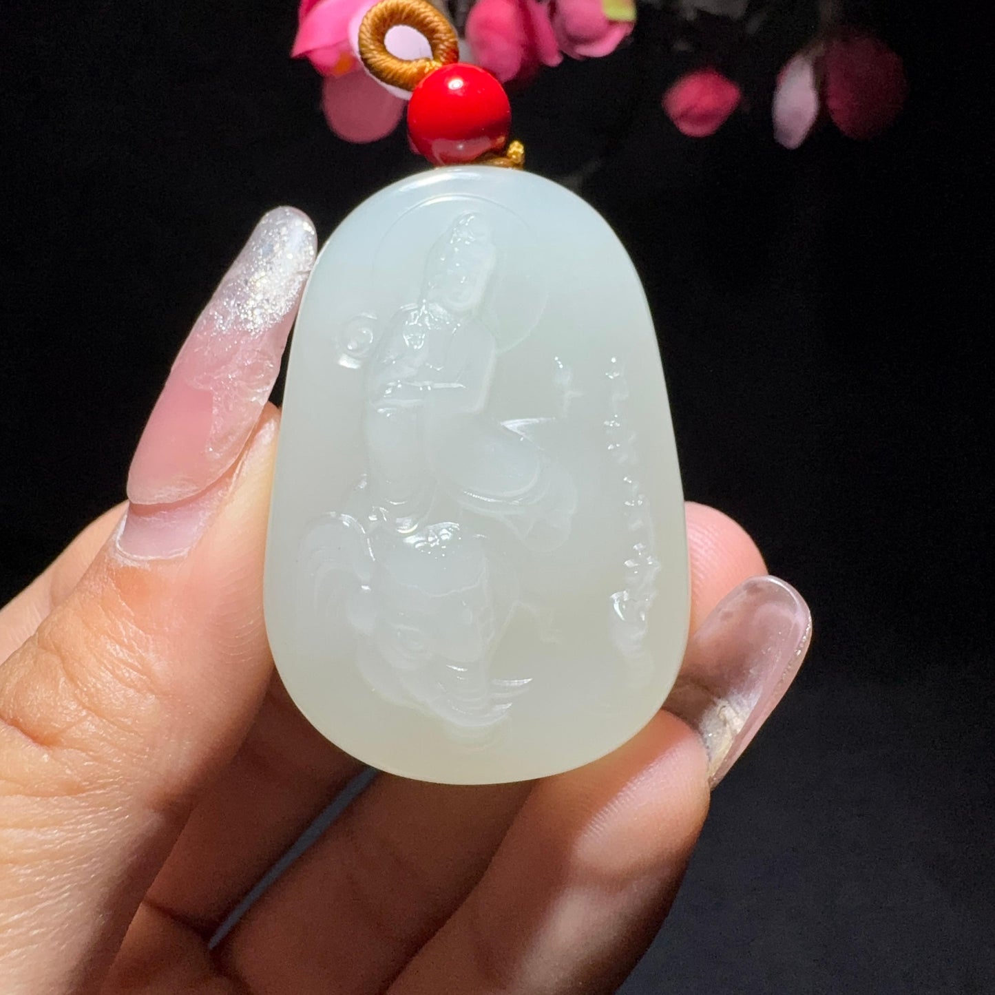 和田玉白玉普贤菩萨挂件(53.3g)