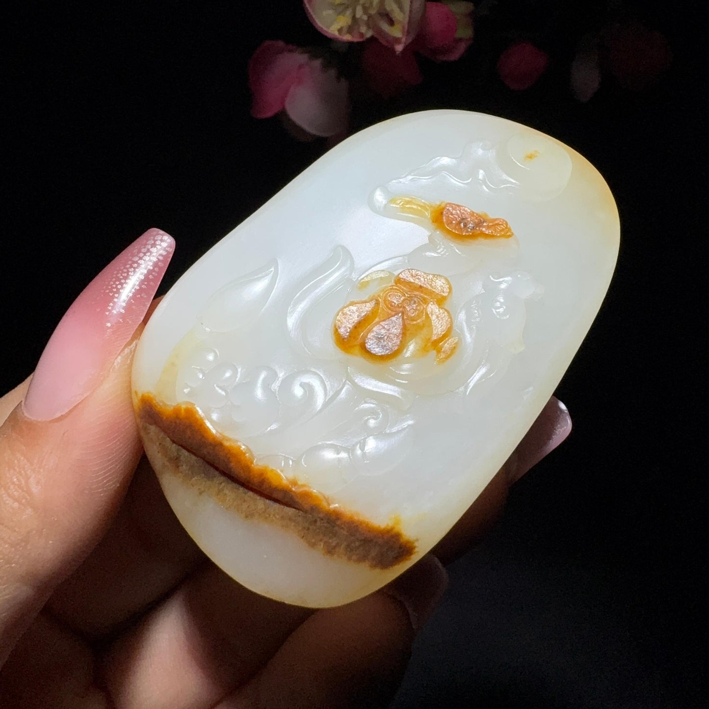 和田玉籽料挂件喜事连连(50.5g)