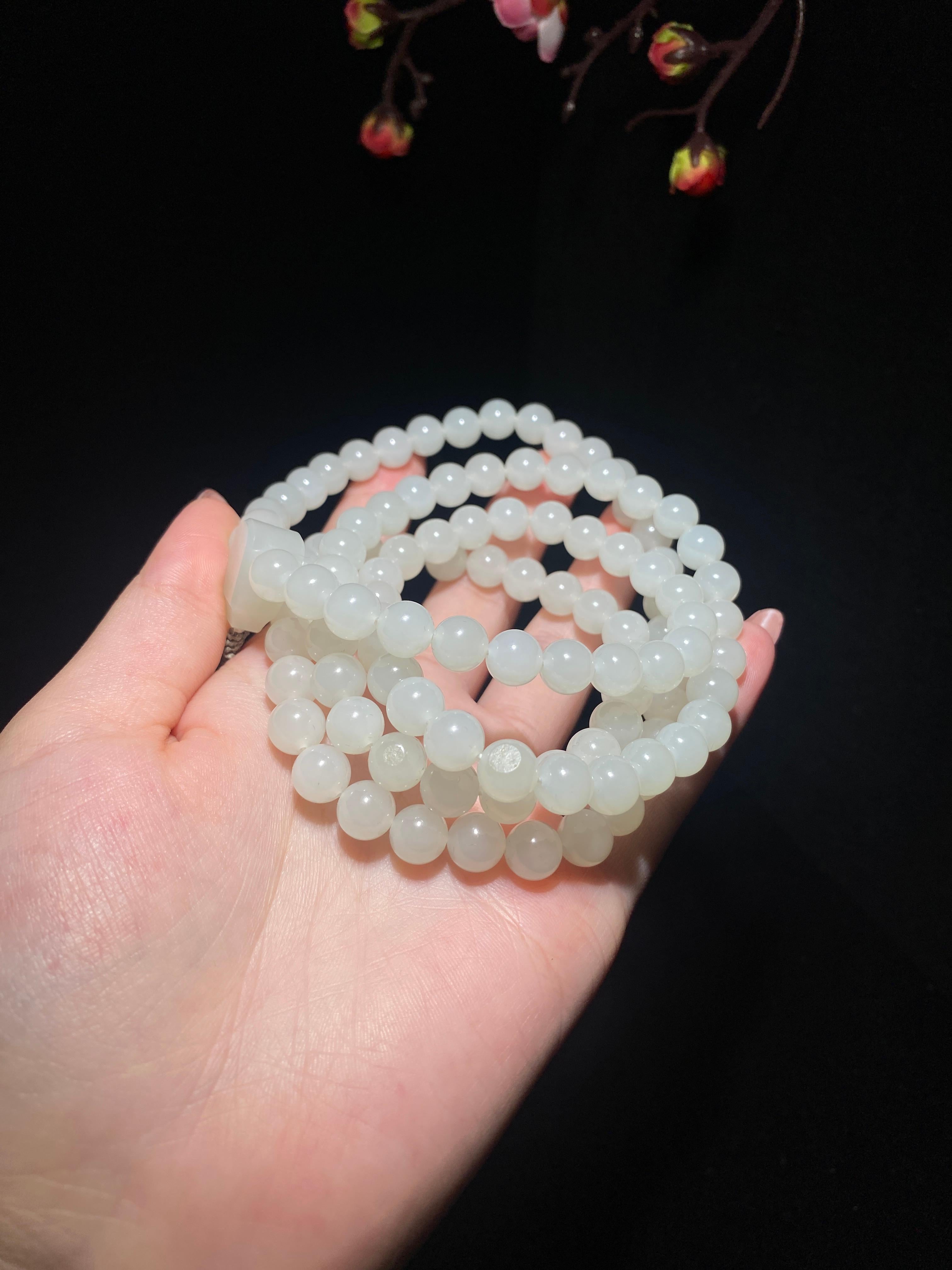 和田白玉籽料圆珠项链(92.2g)