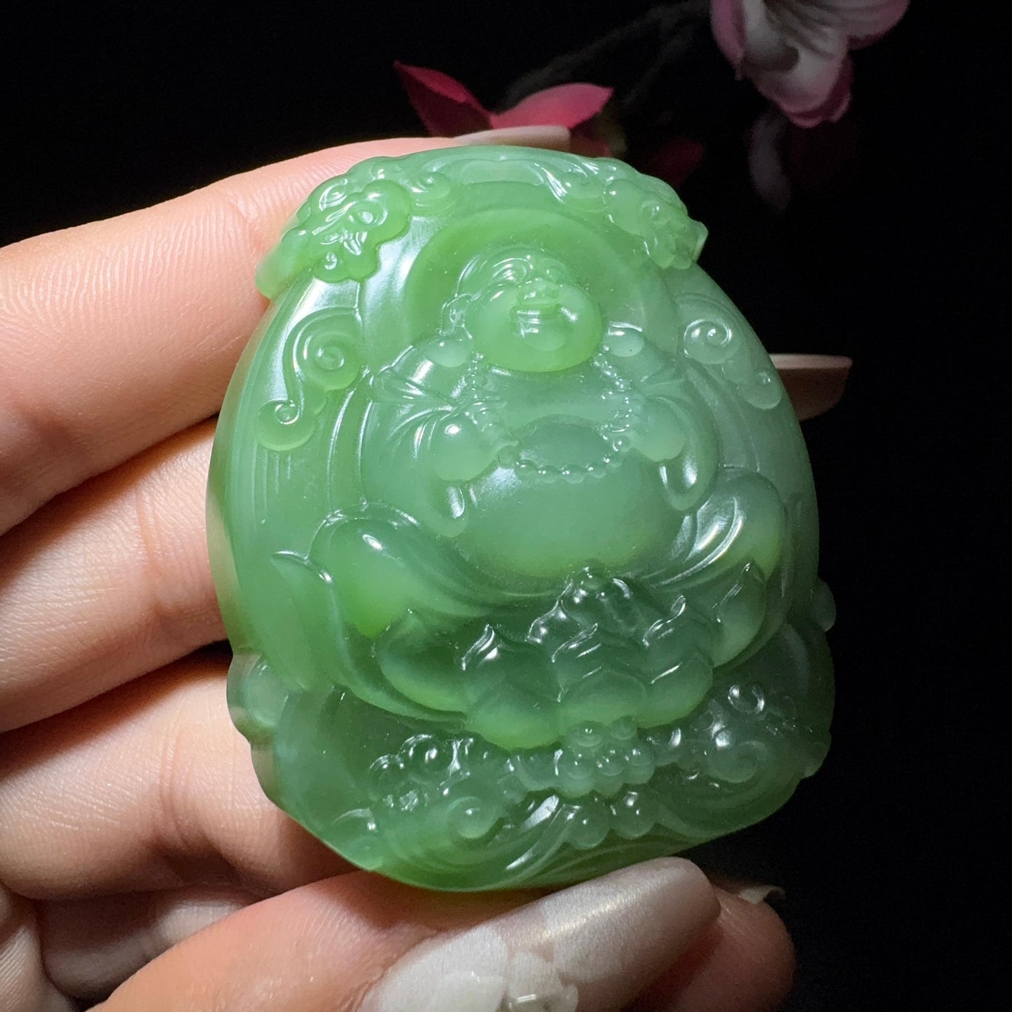 和田玉碧玉猫眼佛牌(48.2g)