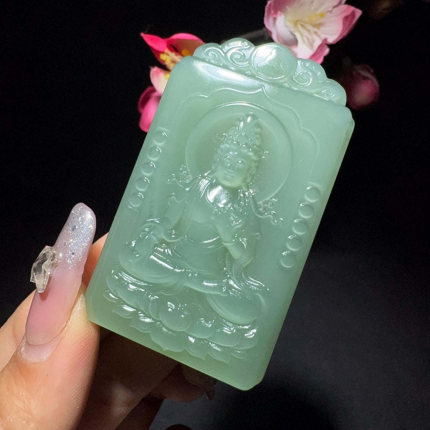 和田玉碧玉观音牌子挂件(50.6g)