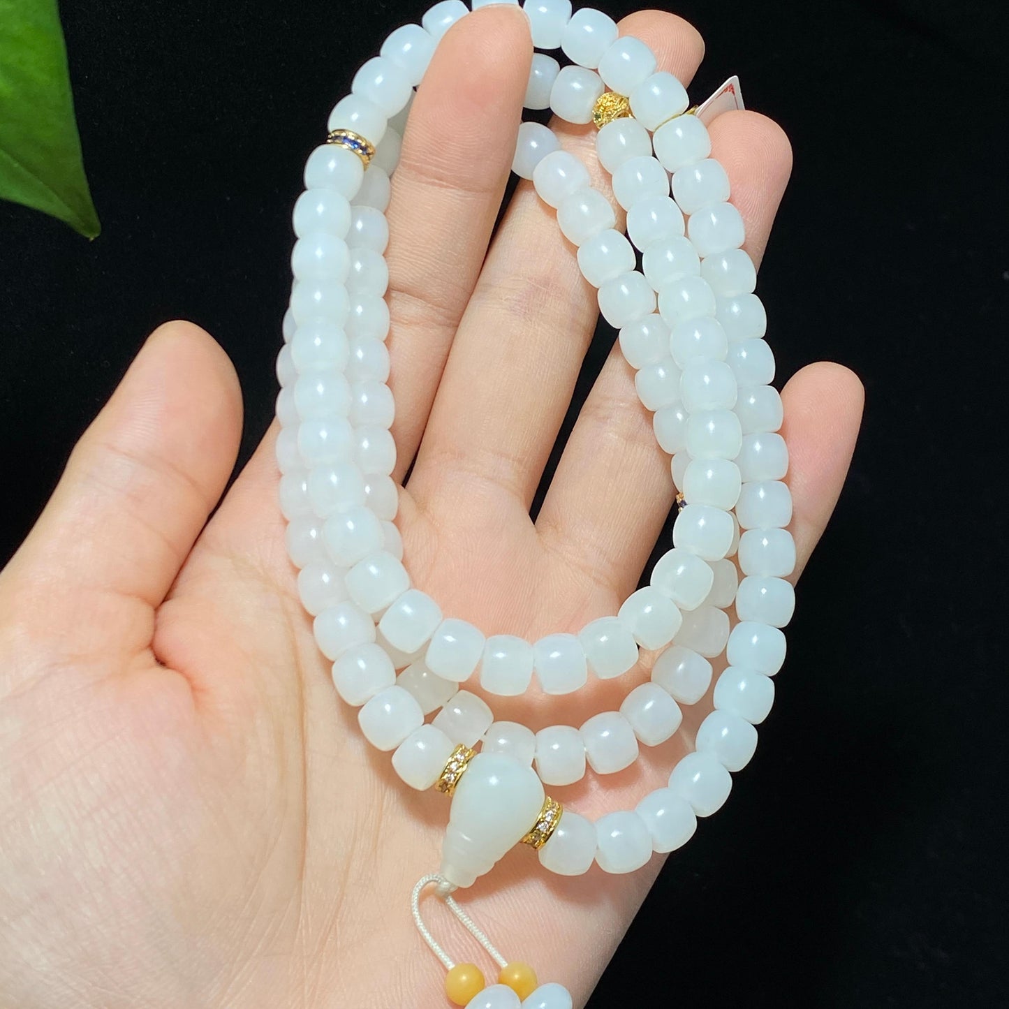精品和田白玉108颗直切项链