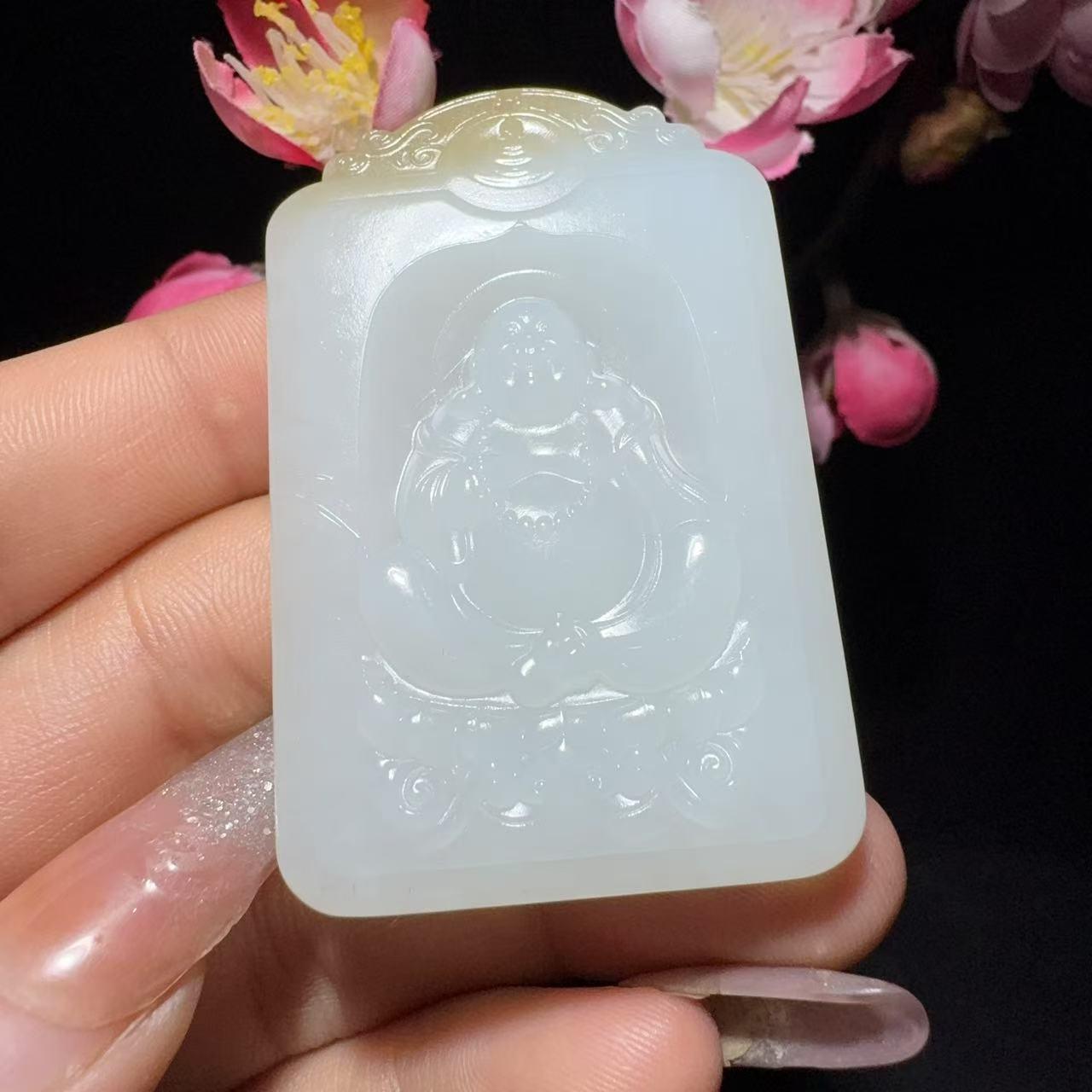 和田玉糖白观音佛牌子(38.6g)