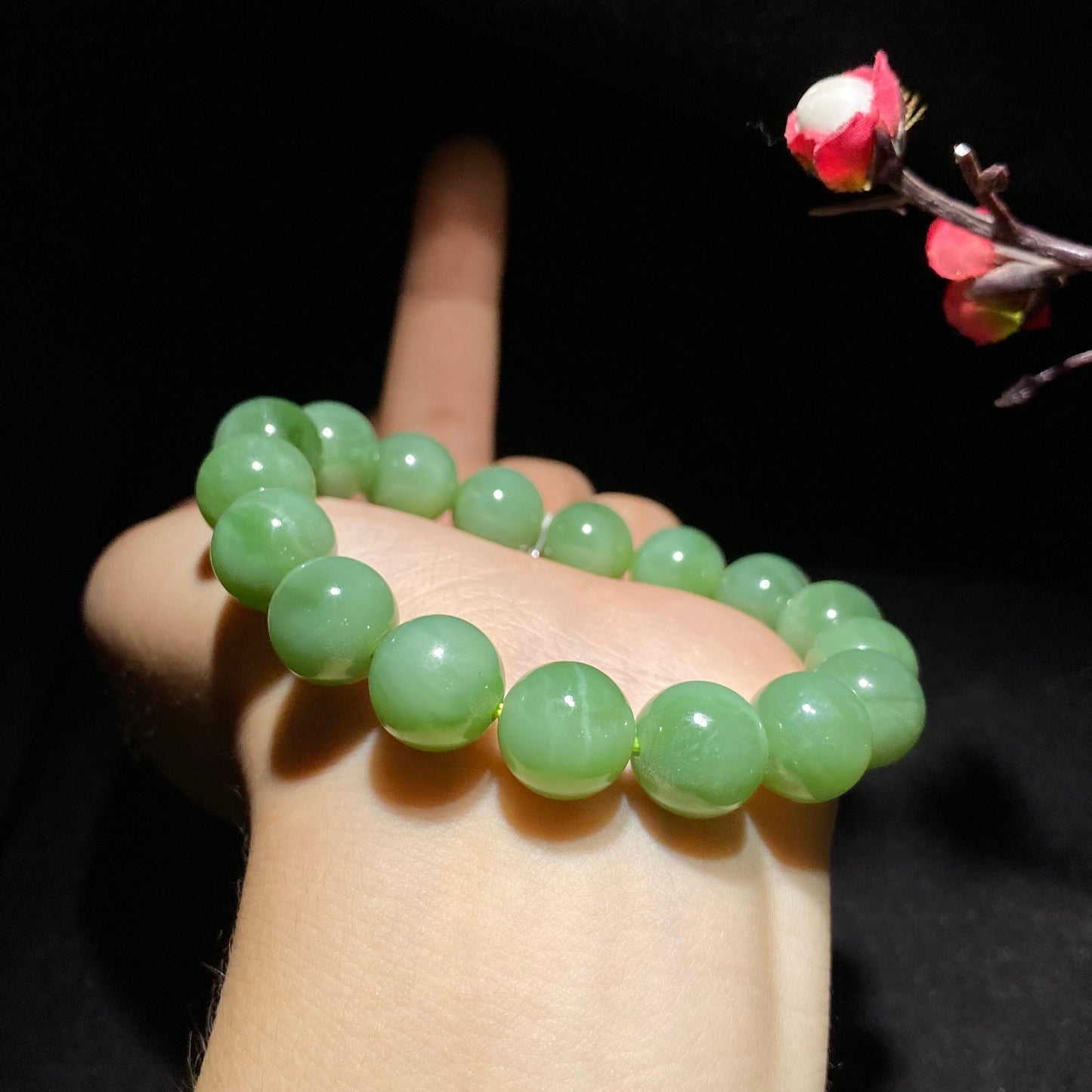 精品碧玉粉青猫眼手串(45.9g)