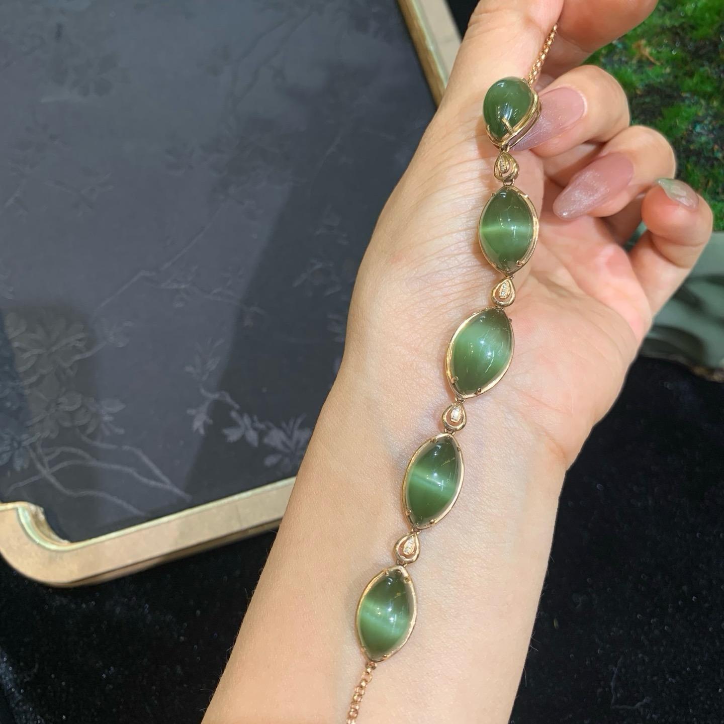 碧玉18k金猫眼手链(12.4g)