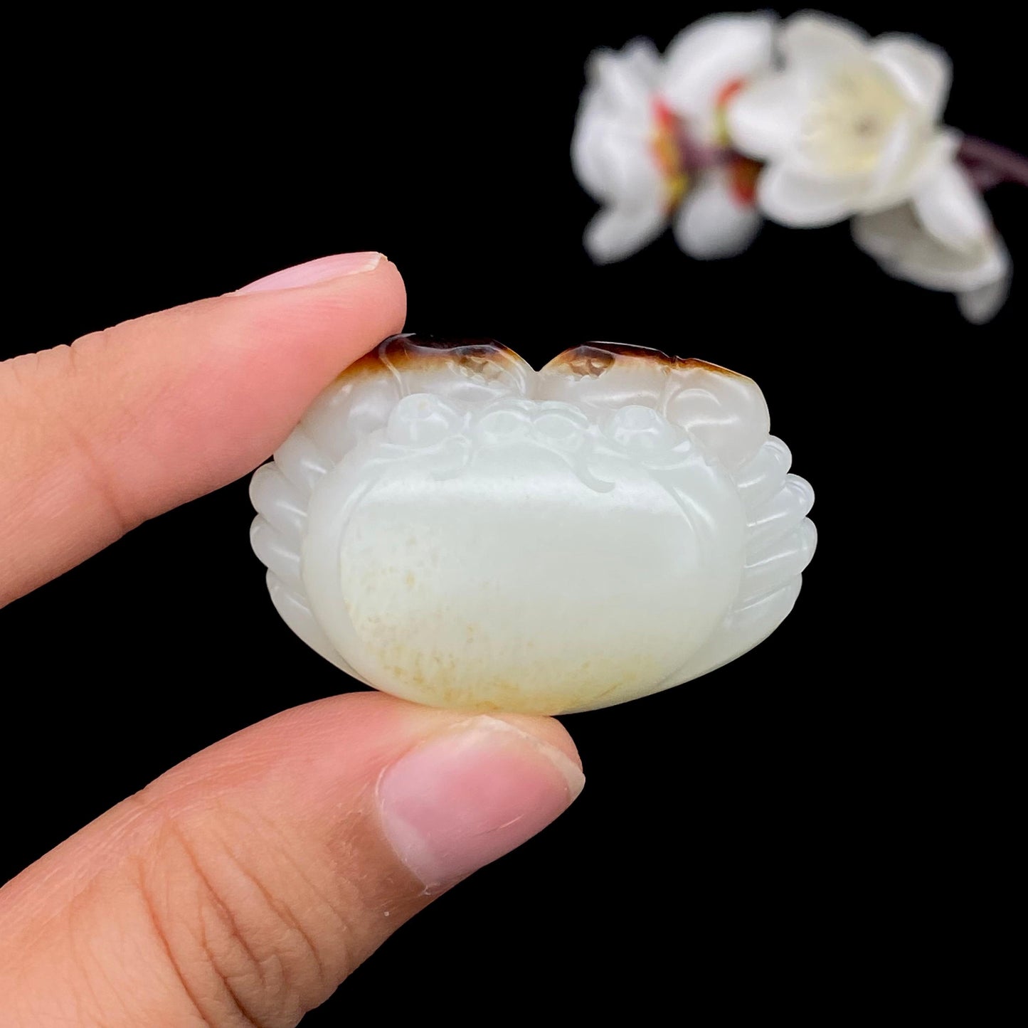 和田玉籽料【八方来财】螃蟹挂件(24.3g)