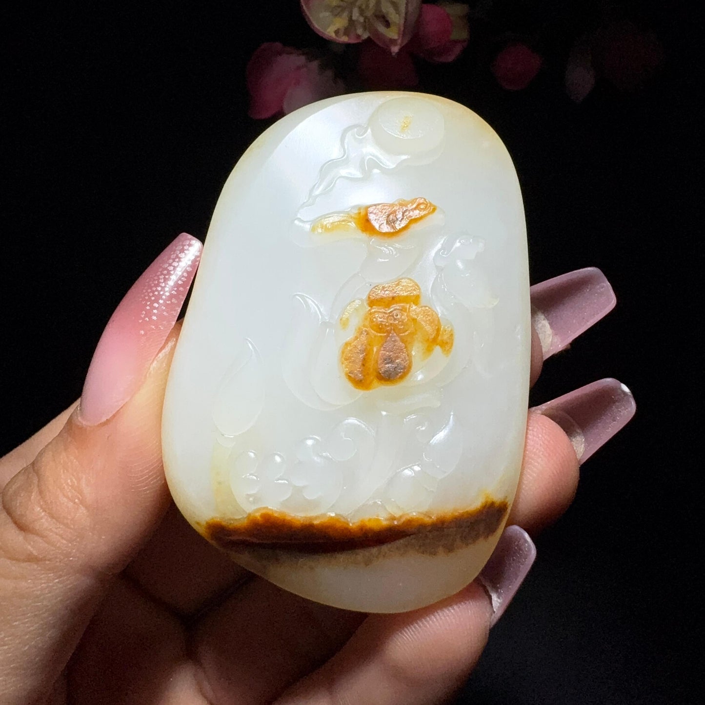 和田玉籽料挂件喜事连连(50.5g)