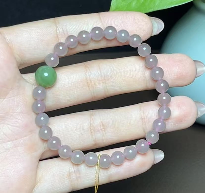 和田玉紫罗兰带碧玉圆珠手串