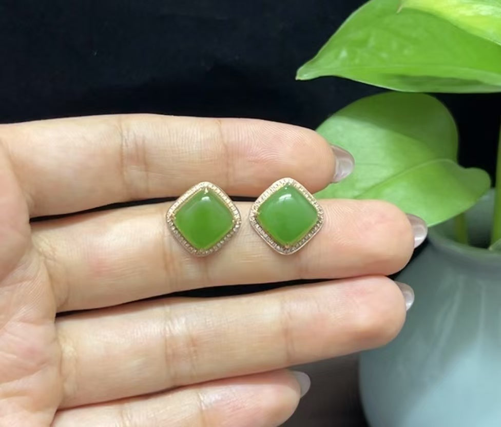 和田玉碧玉耳钉