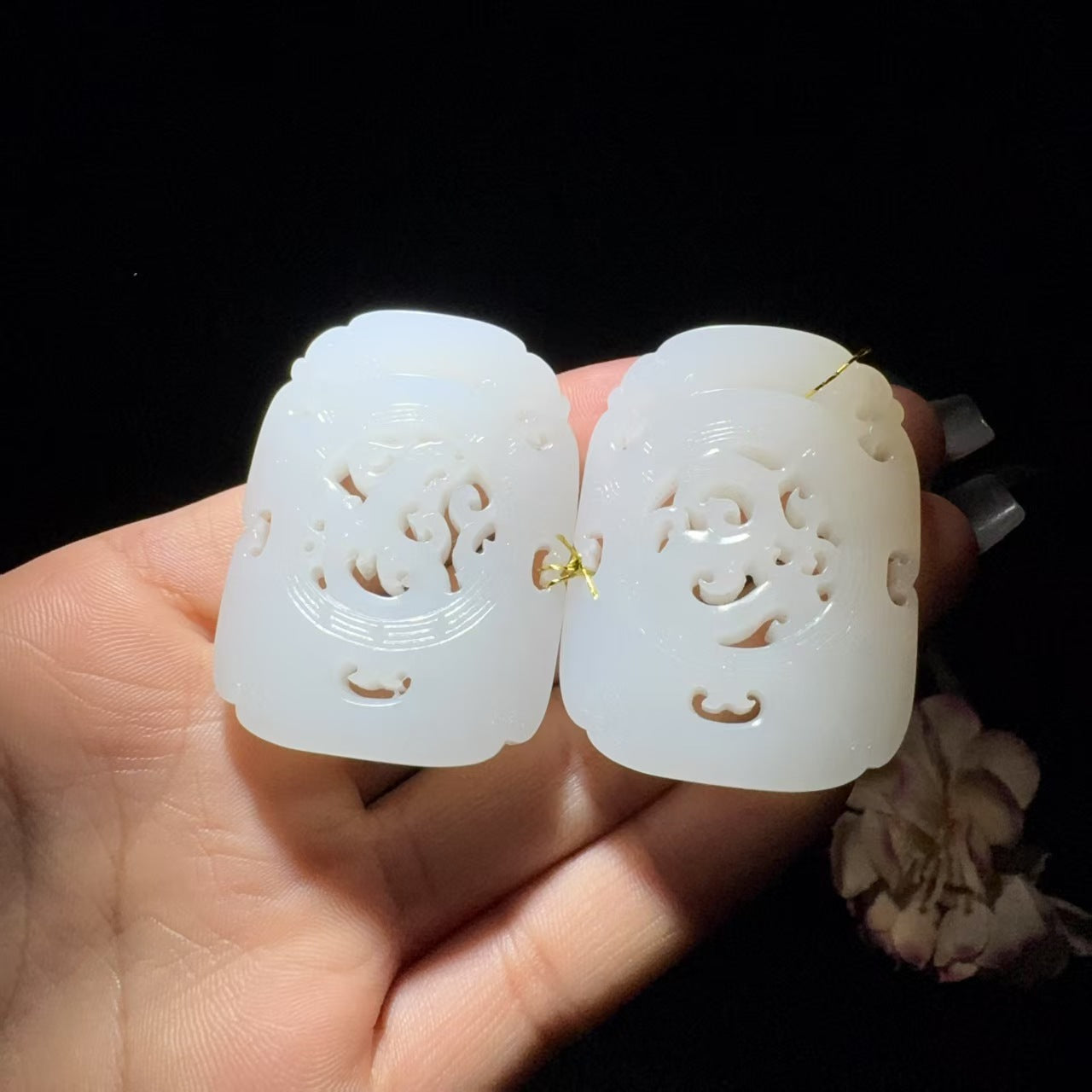 和田玉白玉仿古龙凤对牌