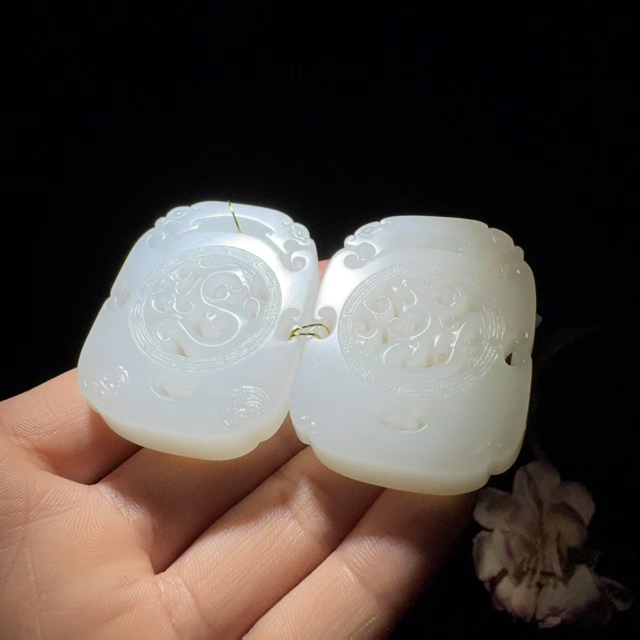 和田玉白玉仿古龙凤对牌