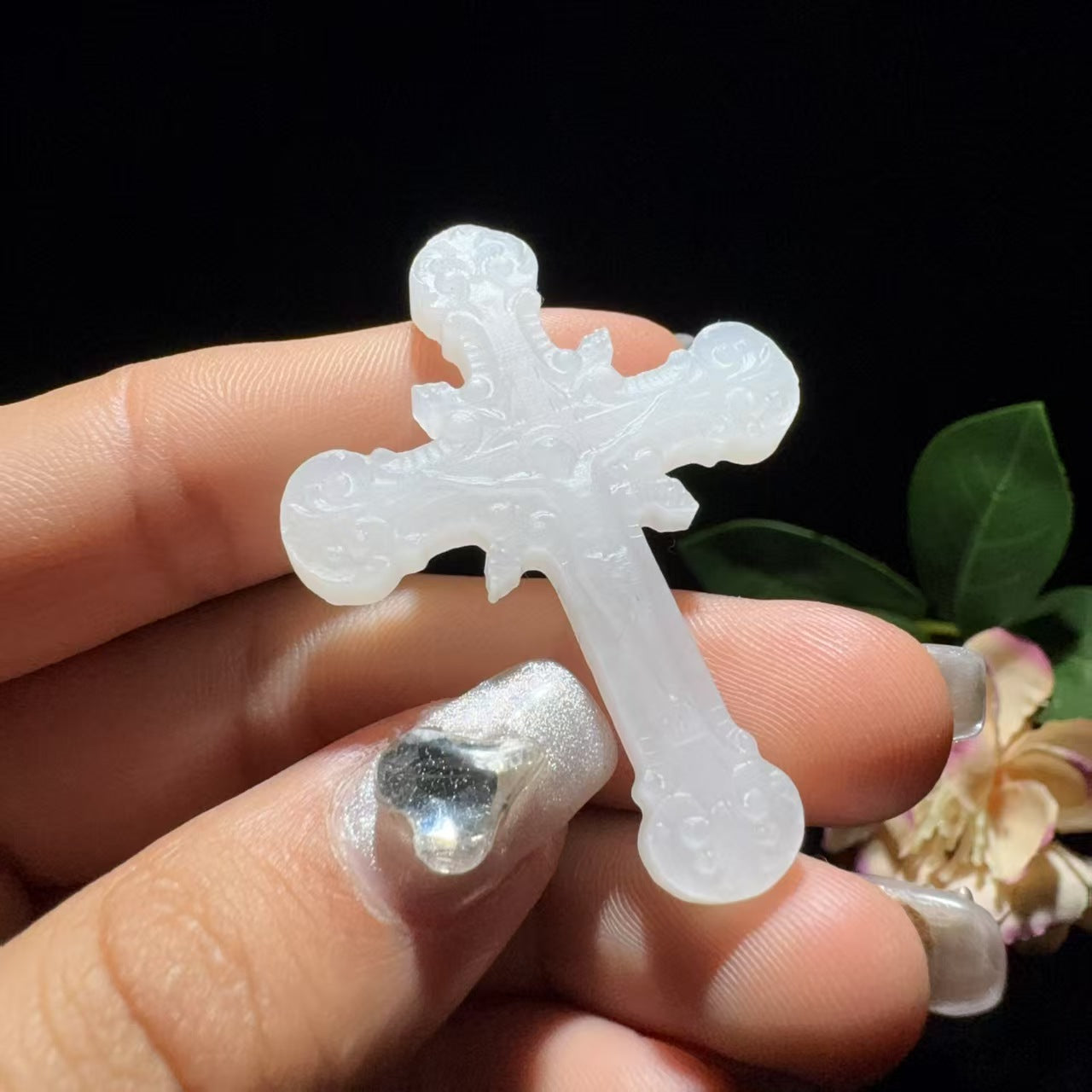 和田玉白玉挂件基督耶稣十字架