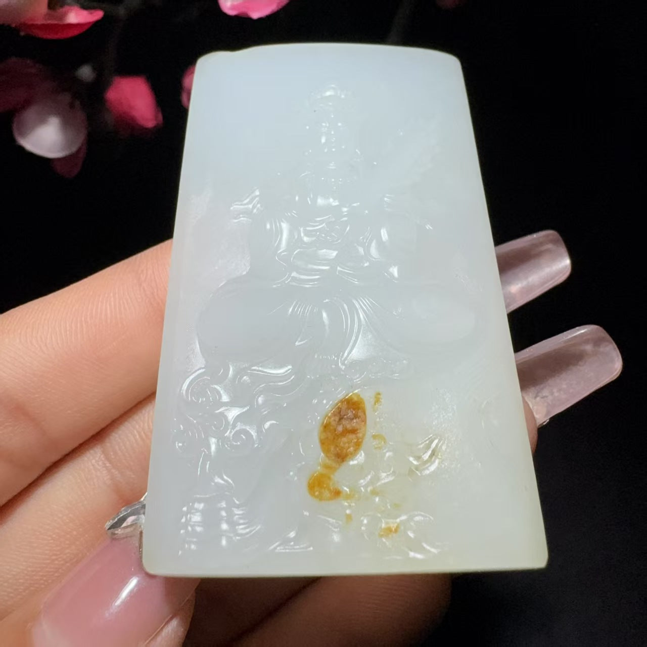 和田玉籽料文殊菩萨牌子挂件