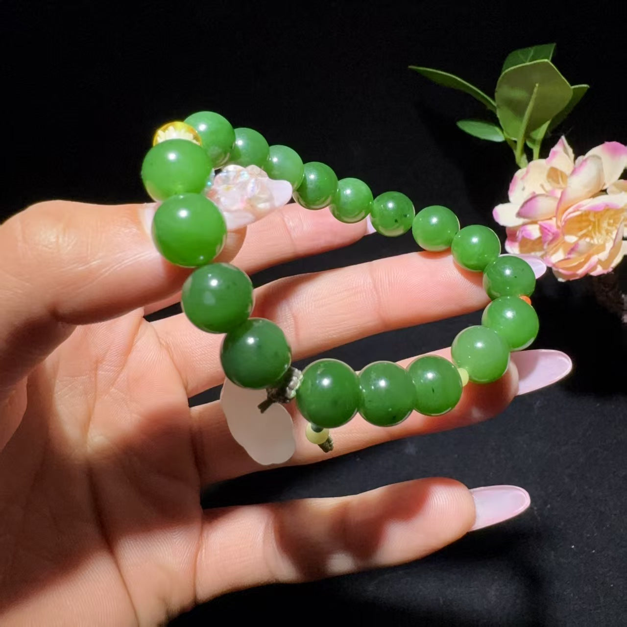 【超值推荐】和田玉碧玉圆珠手串