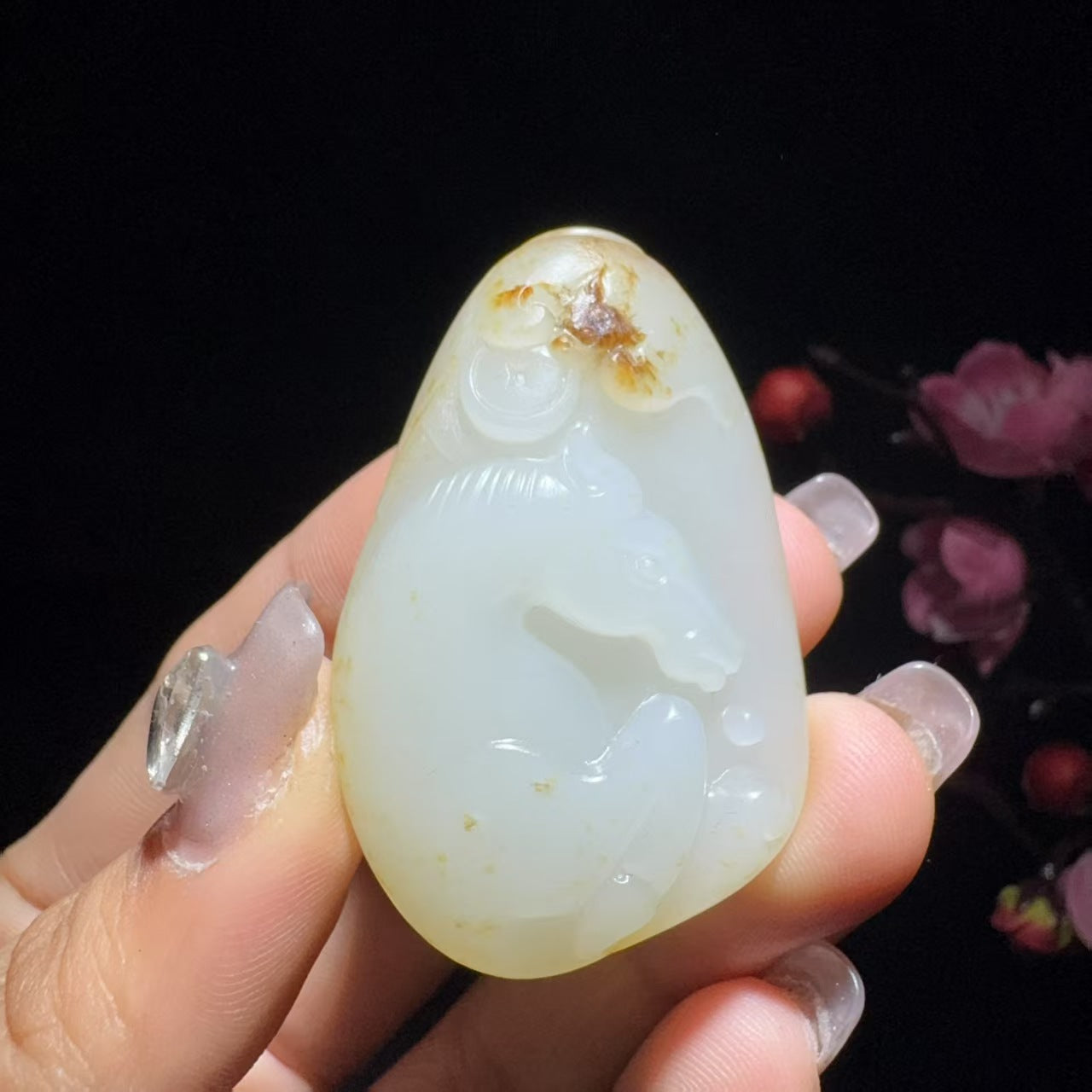 和田玉籽料马到成功挂件