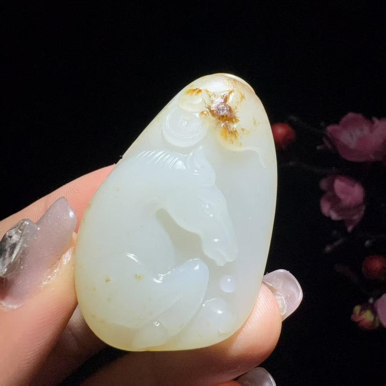 和田玉籽料马到成功挂件
