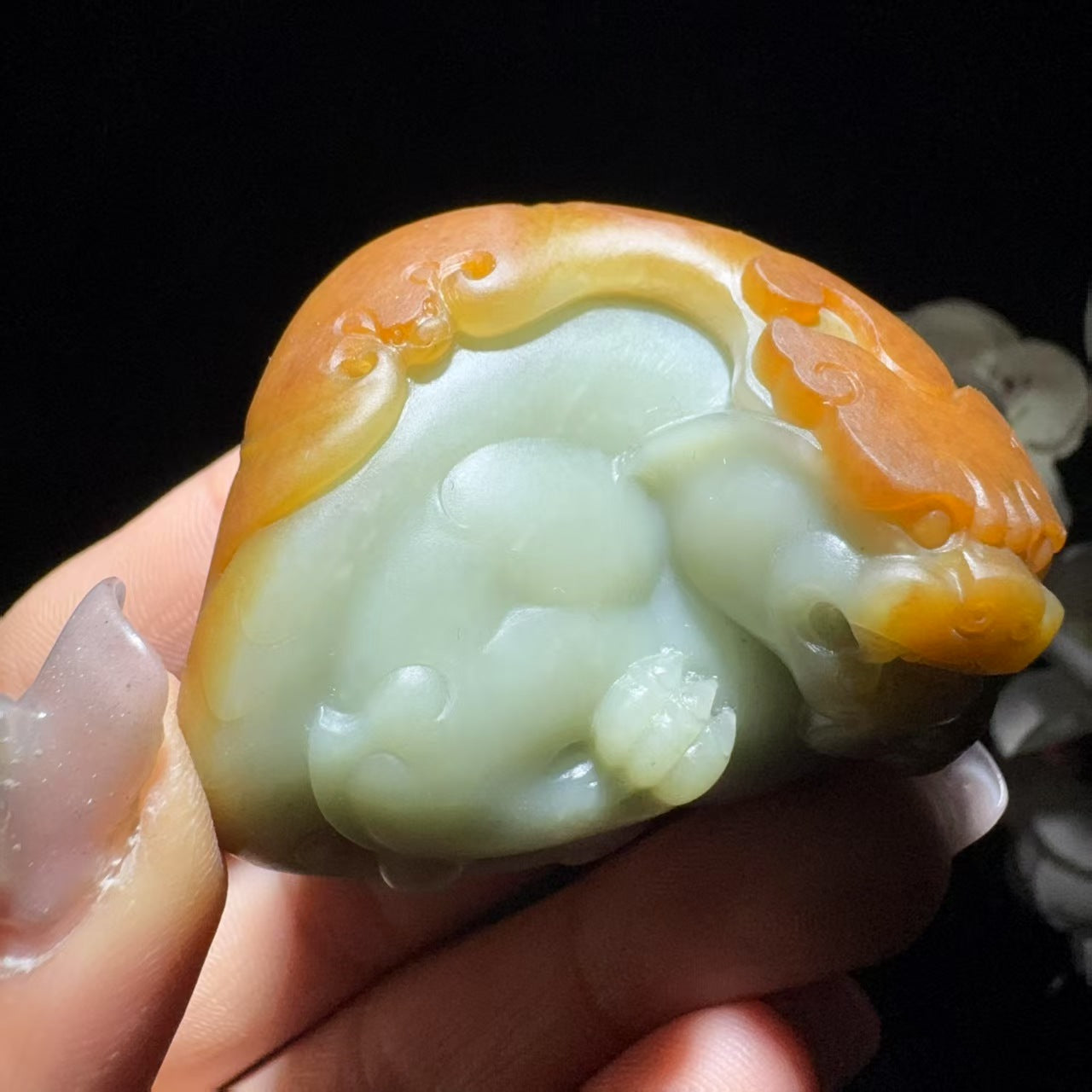 和田玉籽料貔貅手把件