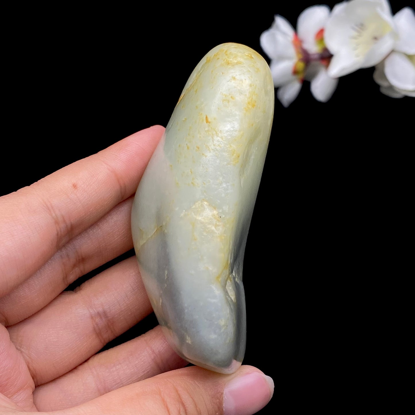 和田玉-洒金皮青花籽料手把件