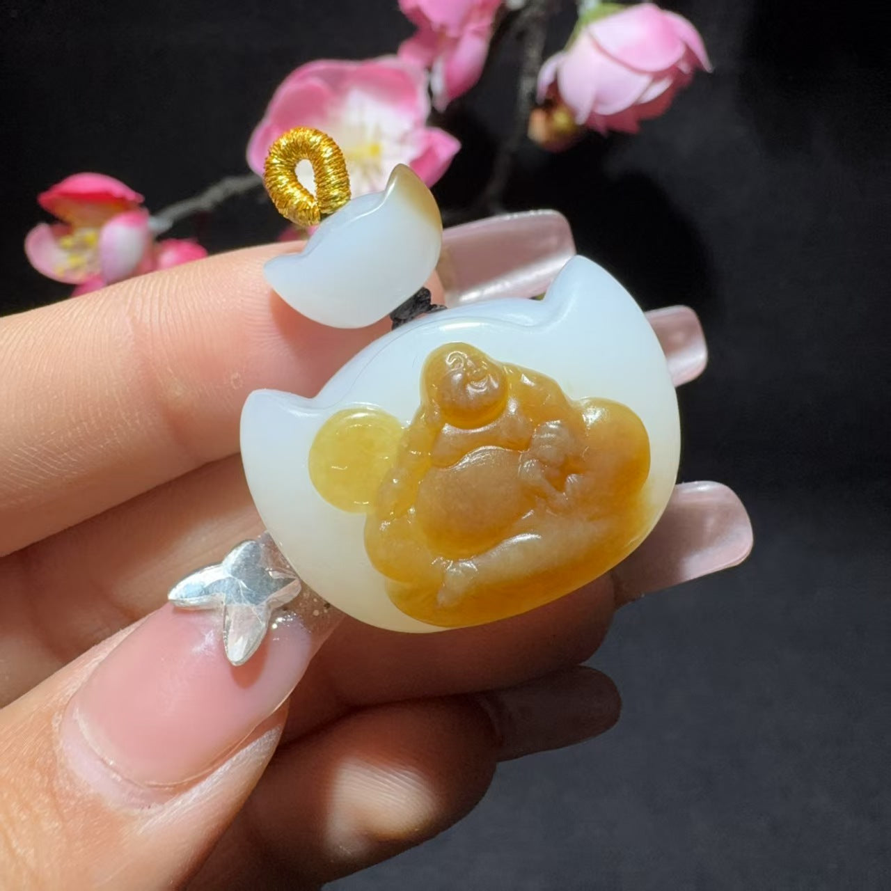 和田玉糖白玉佛公挂件