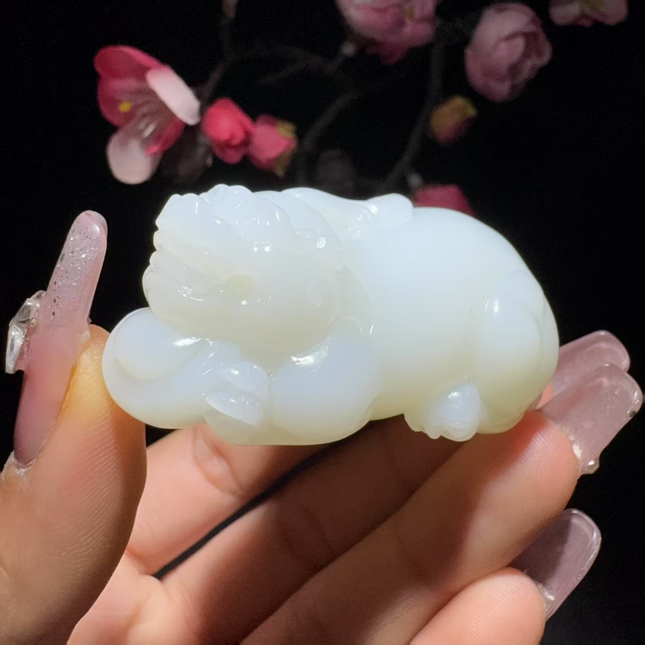 和田玉白玉手把件貔貅