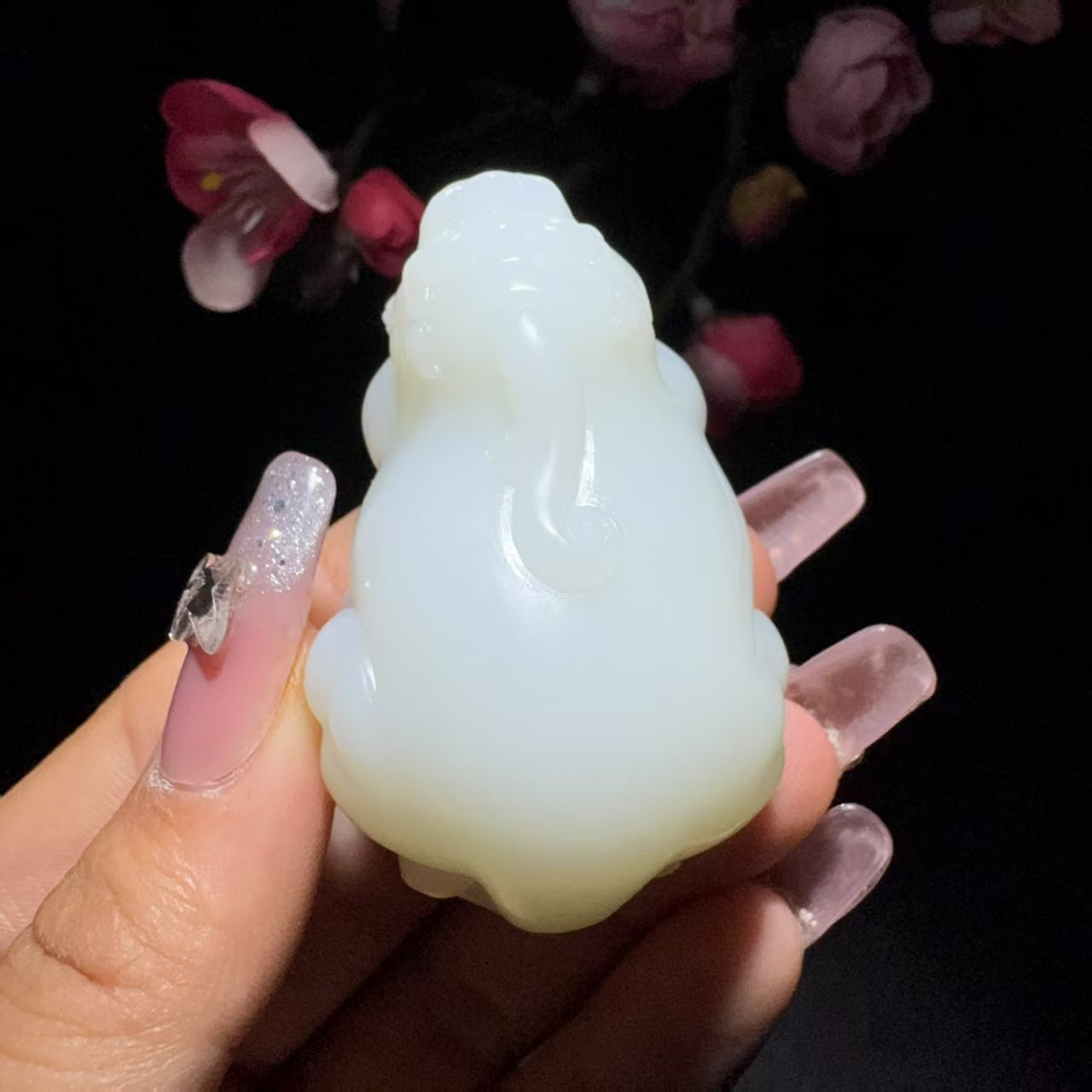 和田玉白玉手把件貔貅