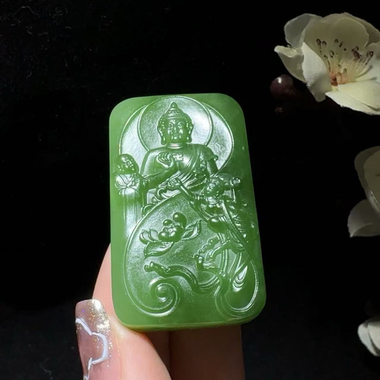 和田玉碧玉西方三圣挂件