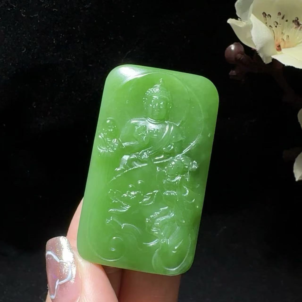 和田玉碧玉西方三圣挂件