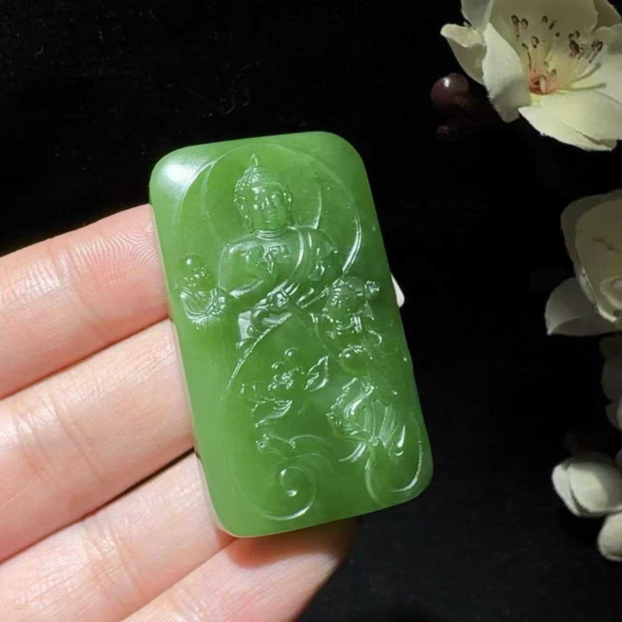 和田玉碧玉西方三圣挂件