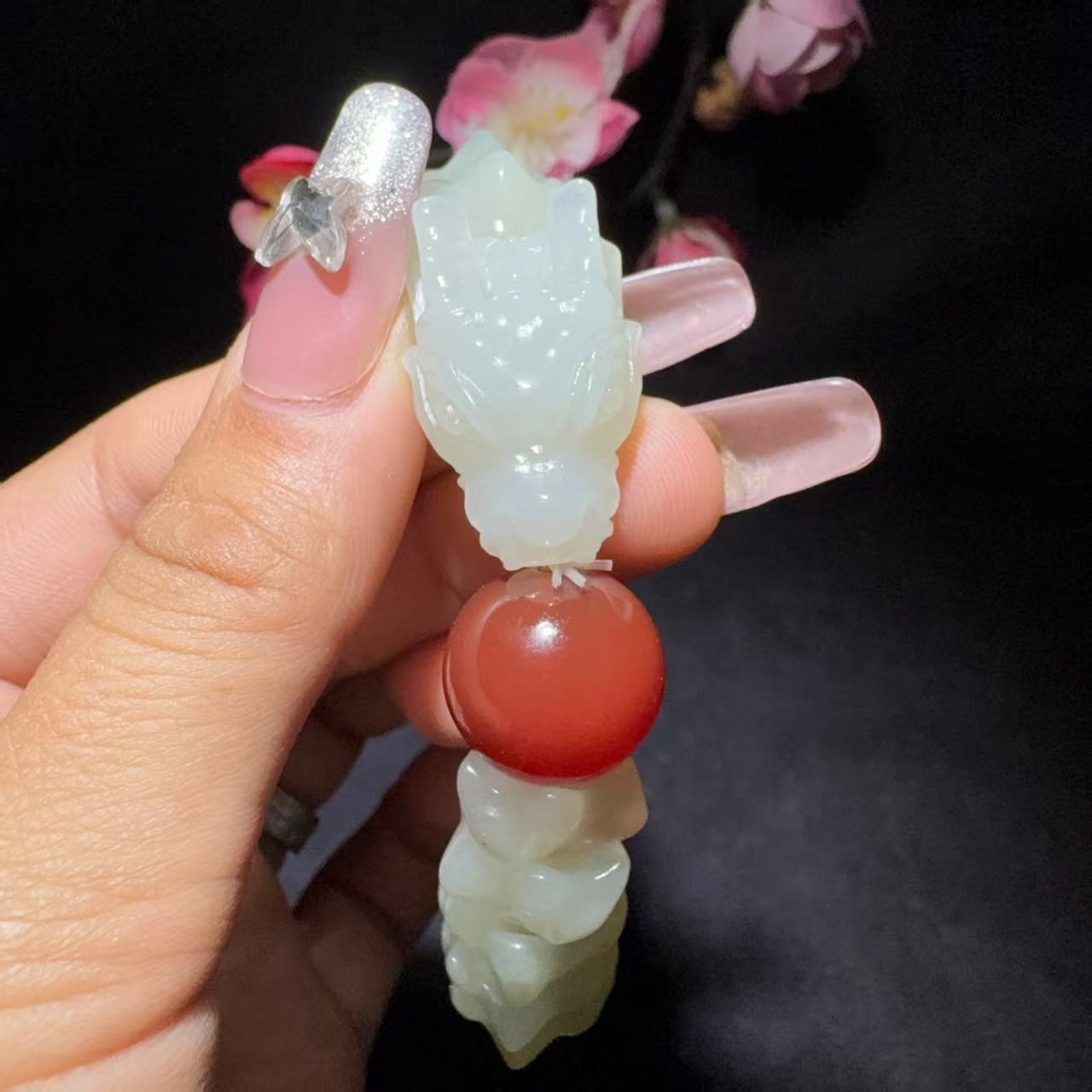 和田玉清水龙骨手串