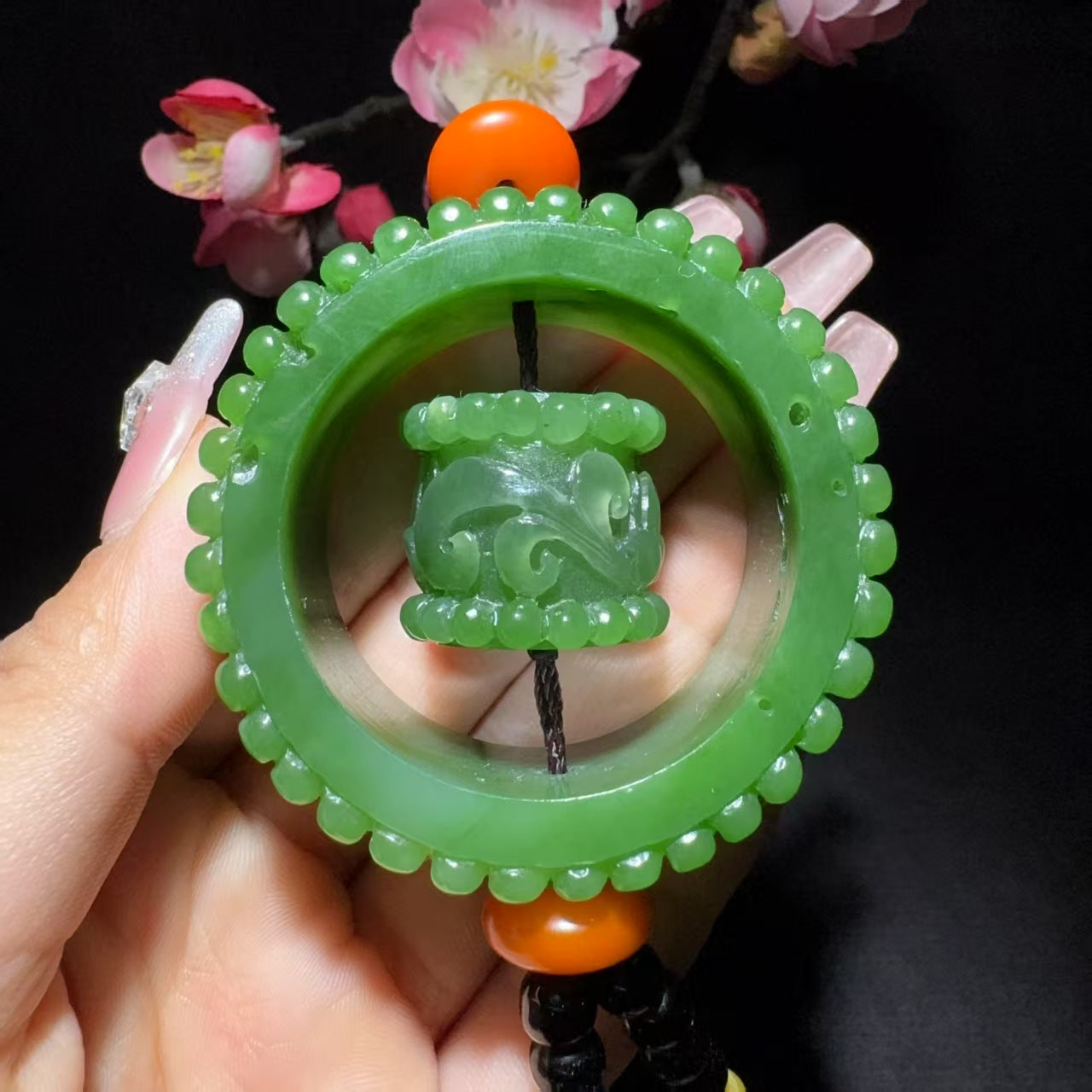 和田玉碧玉车挂手把件
