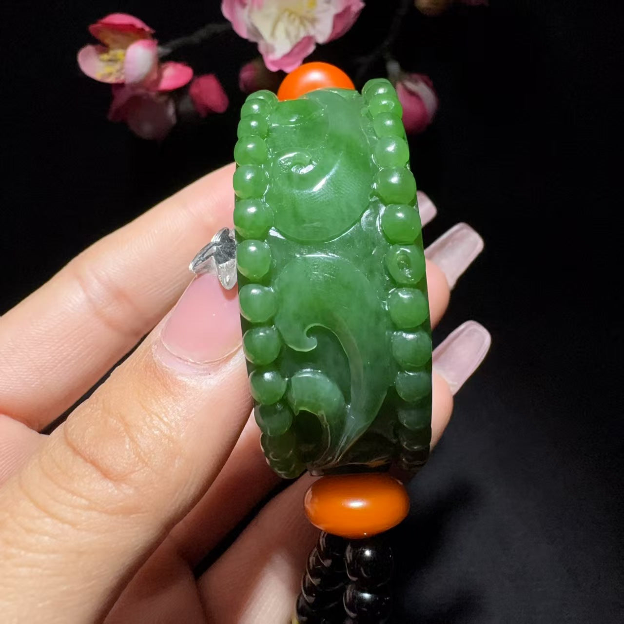 和田玉碧玉车挂手把件