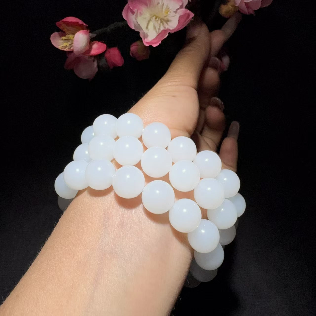 和田玉白玉圆珠手串