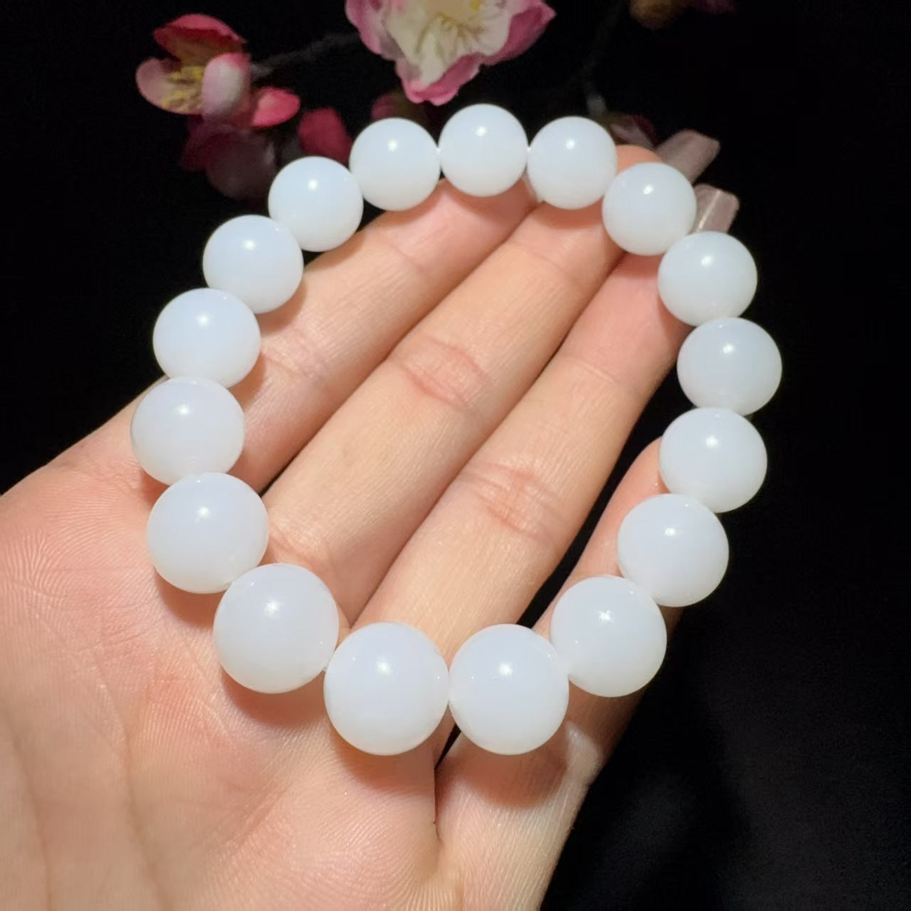 和田玉白玉圆珠手串