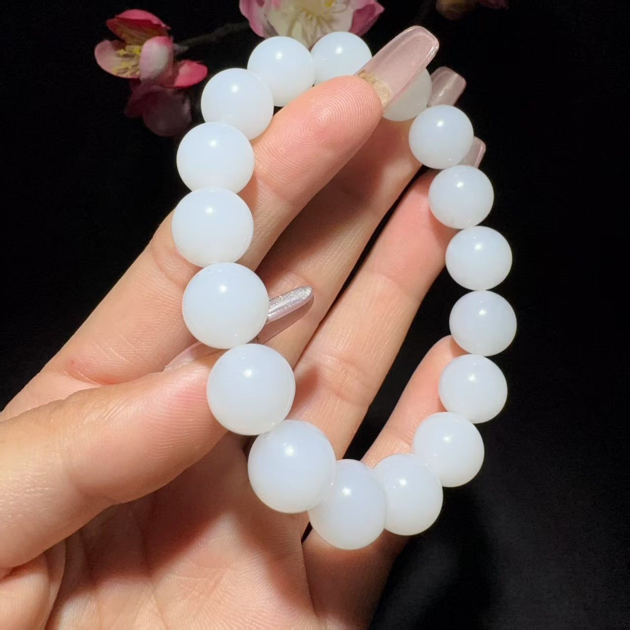 和田玉白玉圆珠手串