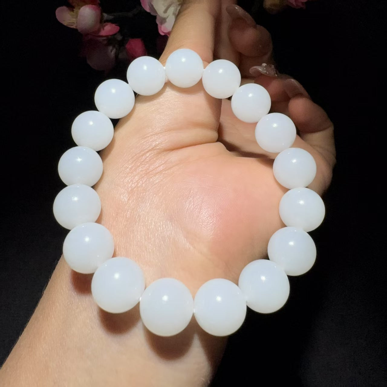 和田玉白玉圆珠手串