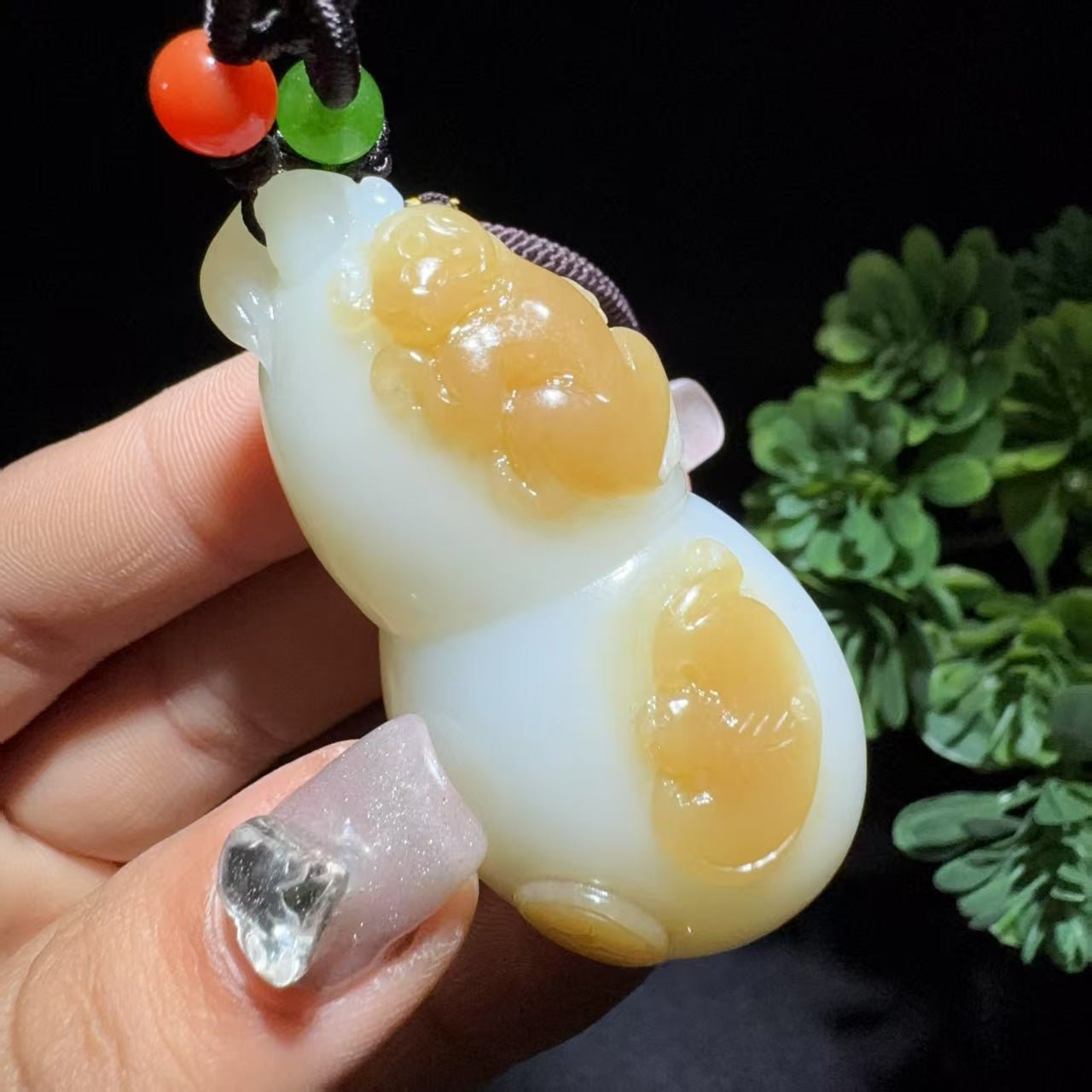 和田玉糖白小手把件葫芦