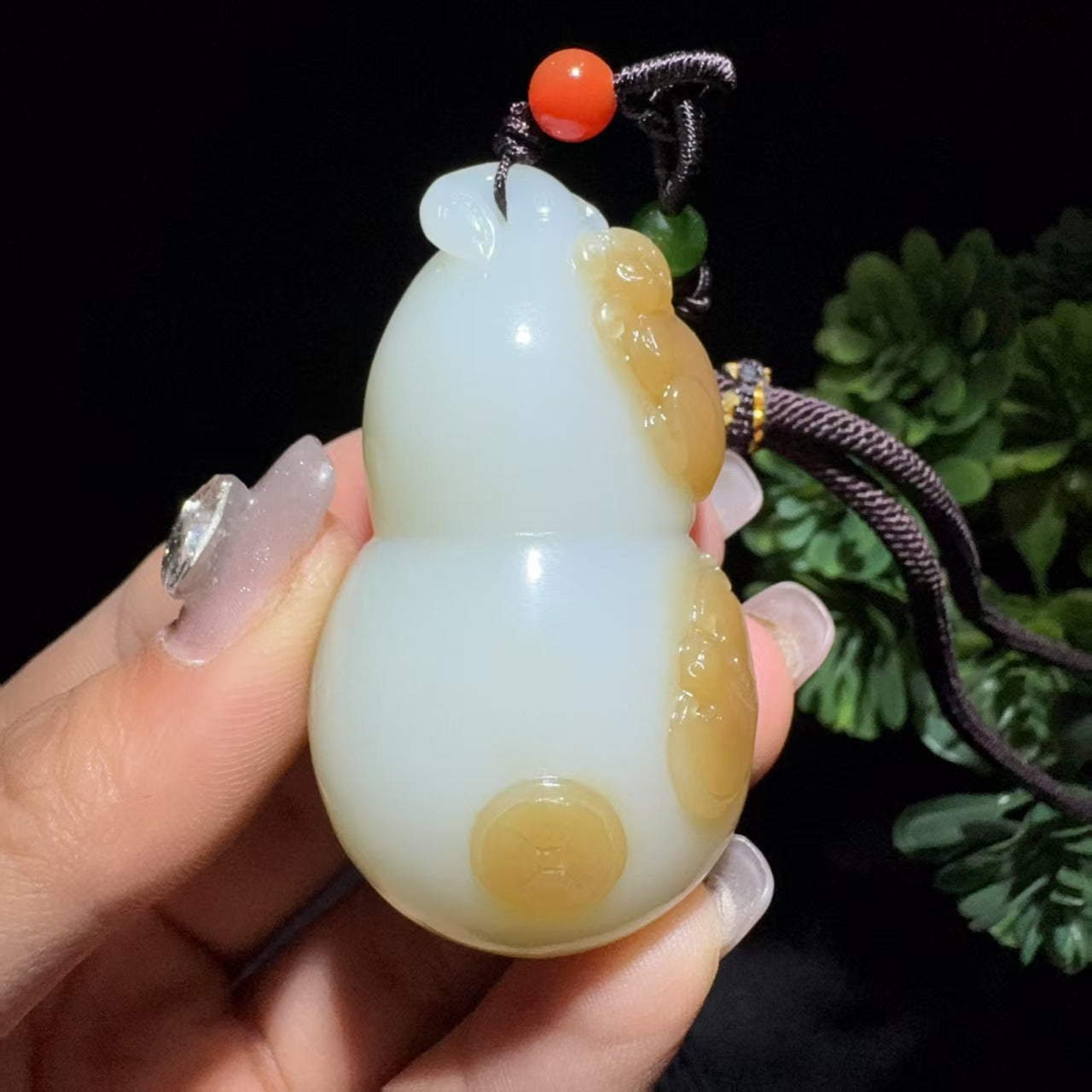 和田玉糖白小手把件葫芦