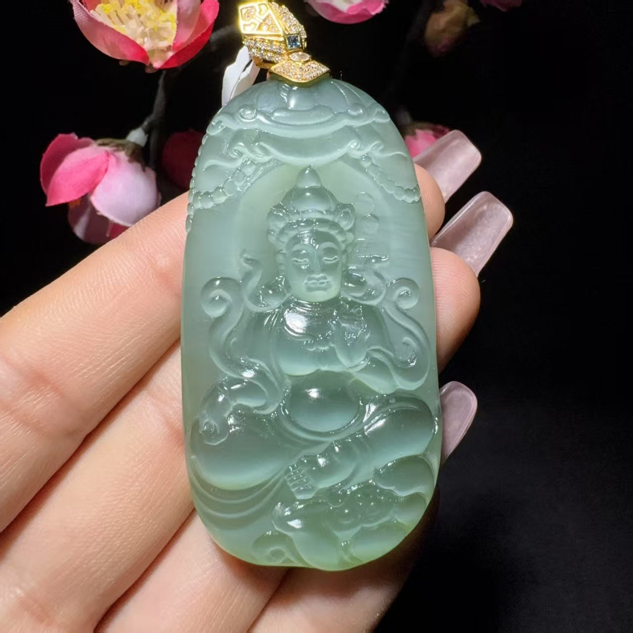 和田玉碧玉度母菩萨挂件