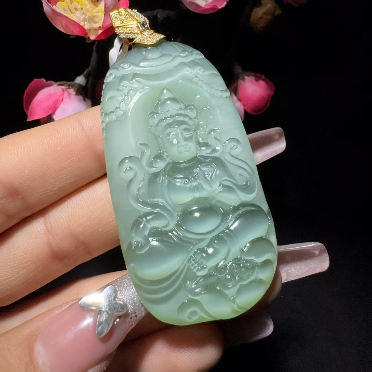 和田玉碧玉度母菩萨挂件