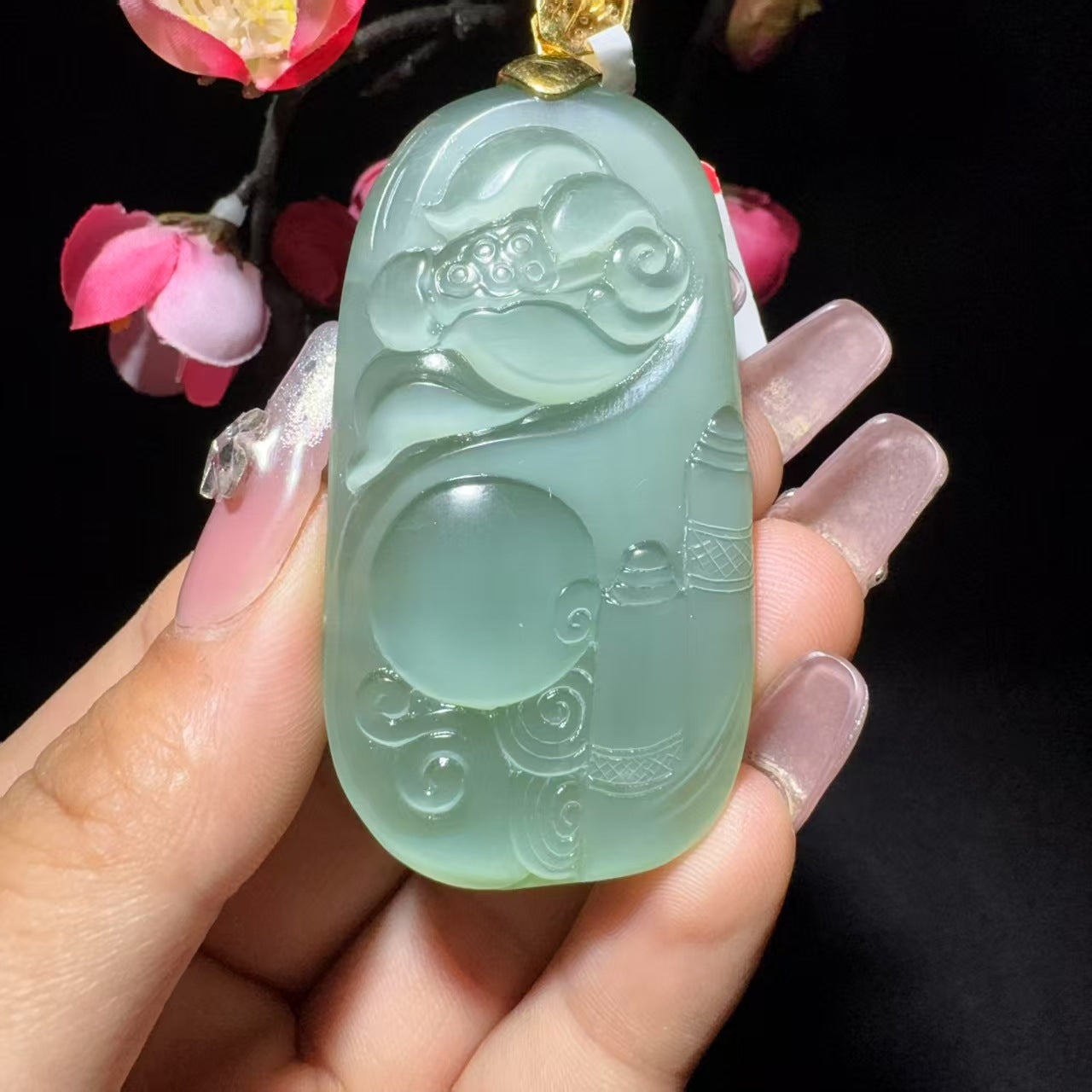 和田玉碧玉度母菩萨挂件