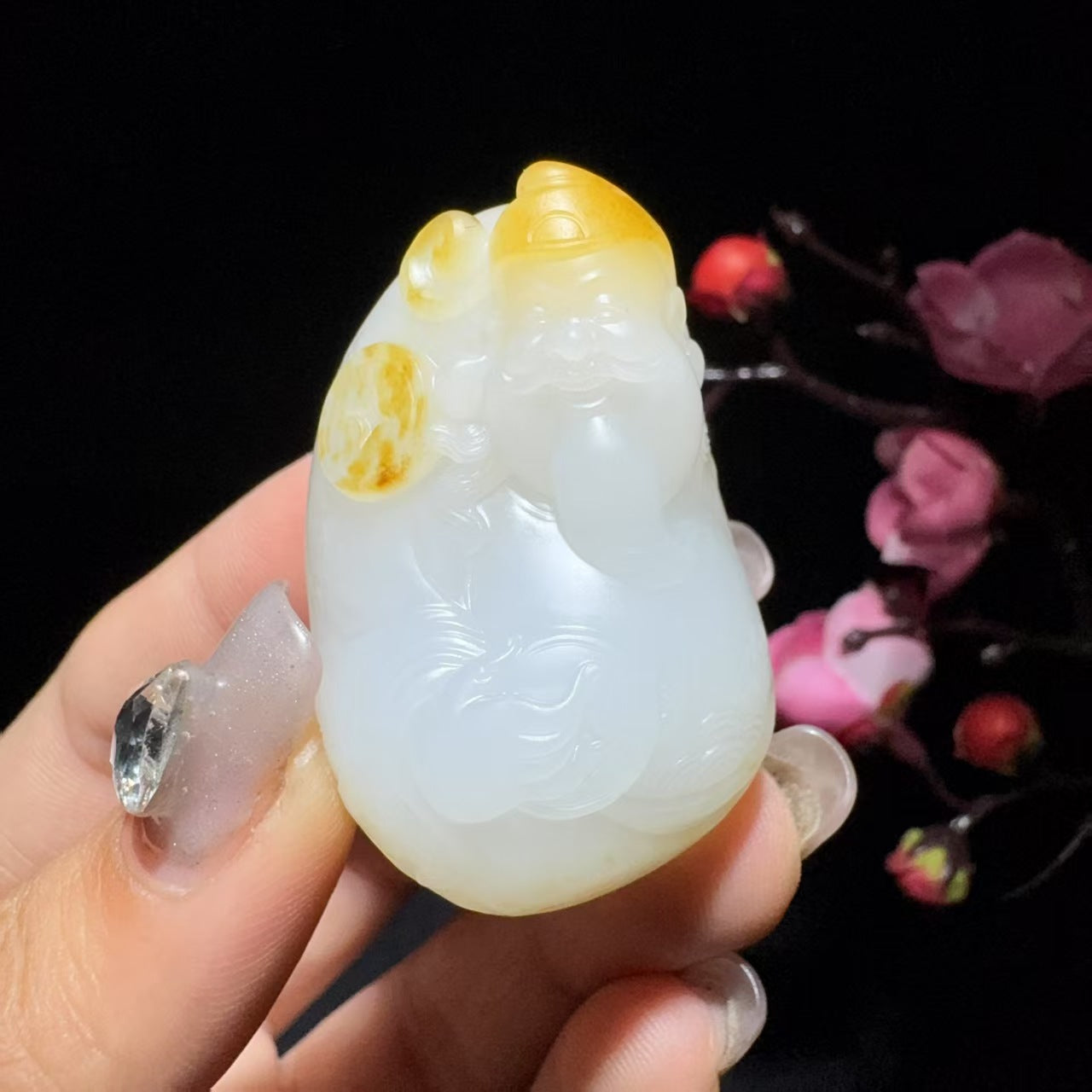 和田玉籽料挂件财神