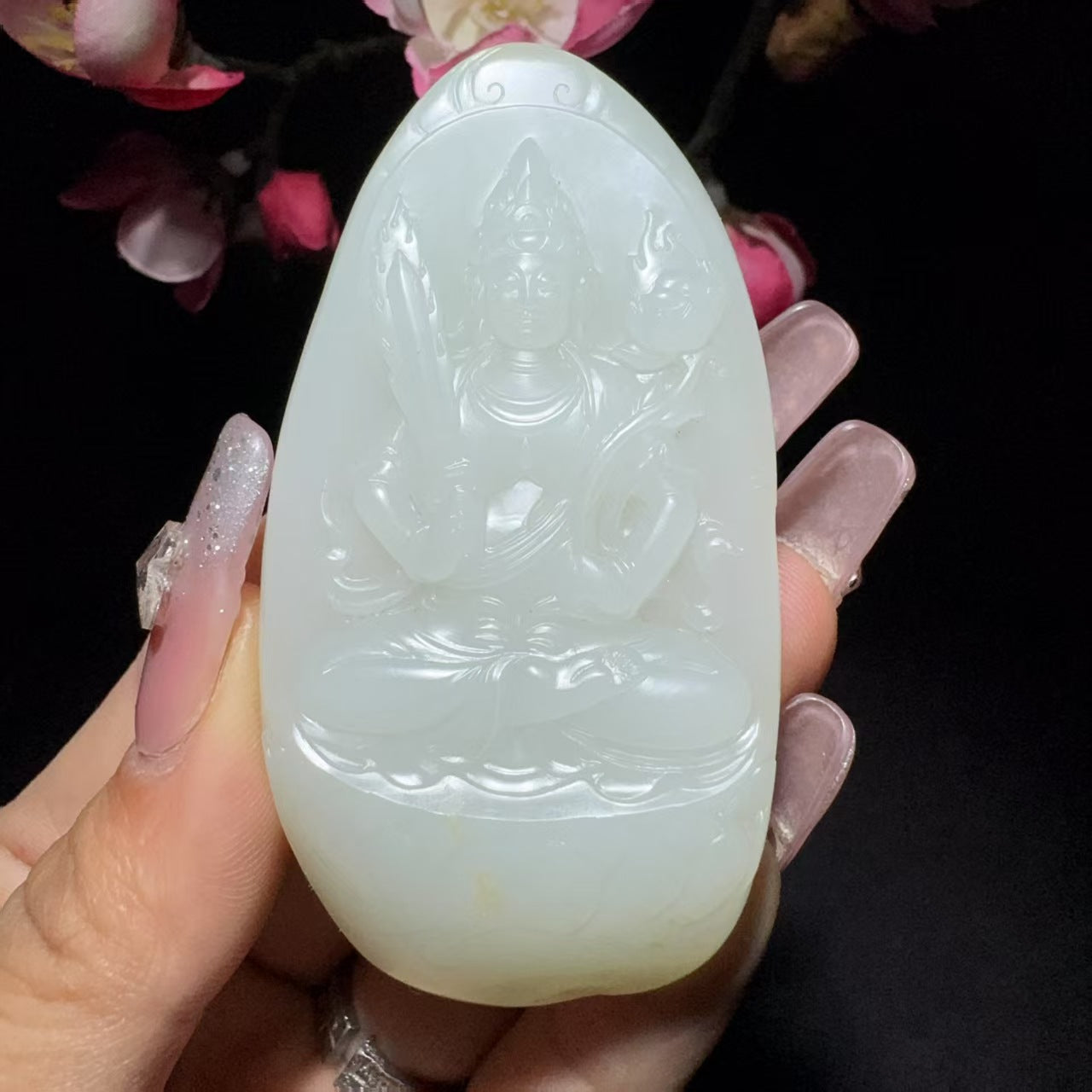 和田玉籽料虚空藏菩萨挂件