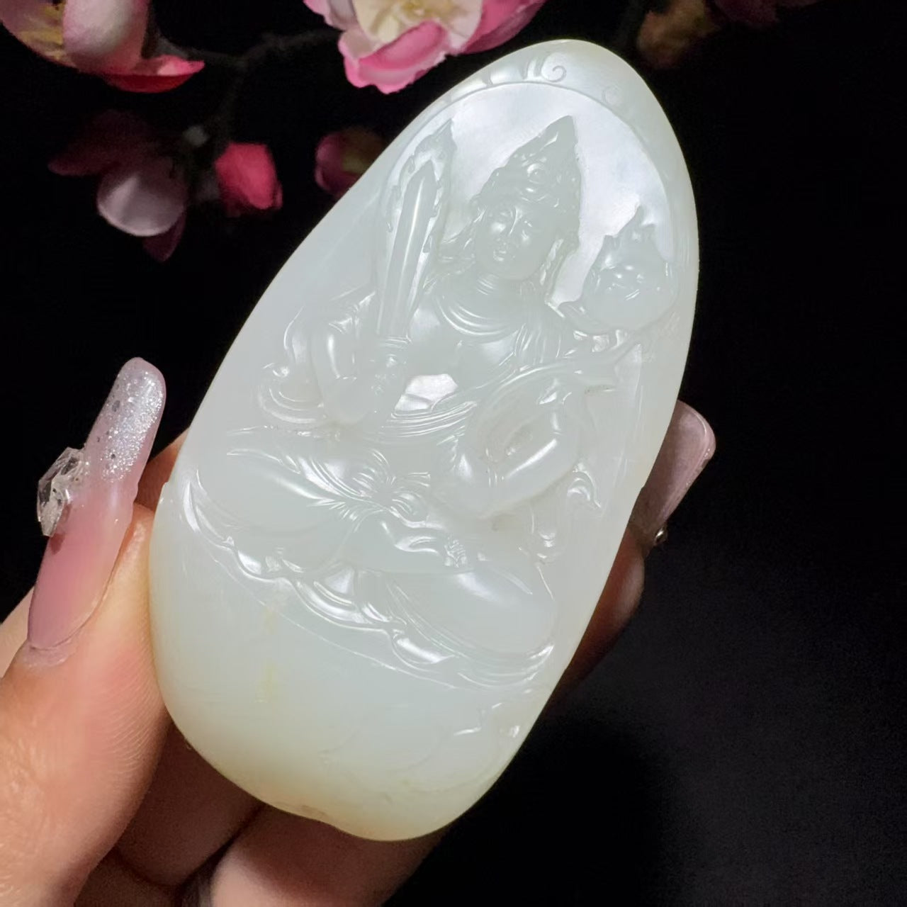 和田玉籽料虚空藏菩萨挂件