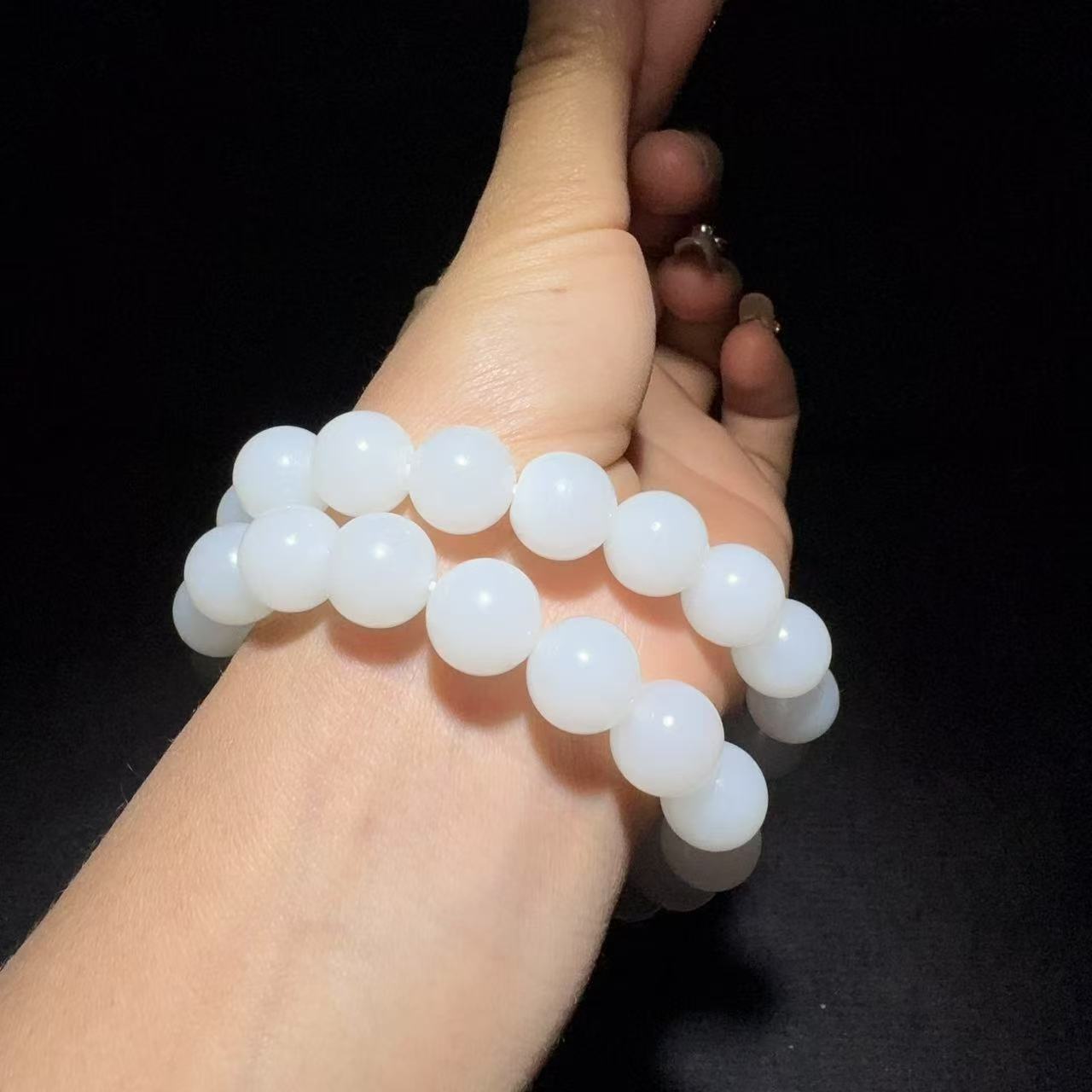 和田玉白玉圆珠手串