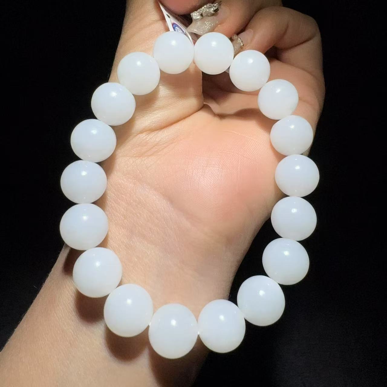 和田玉白玉圆珠手串