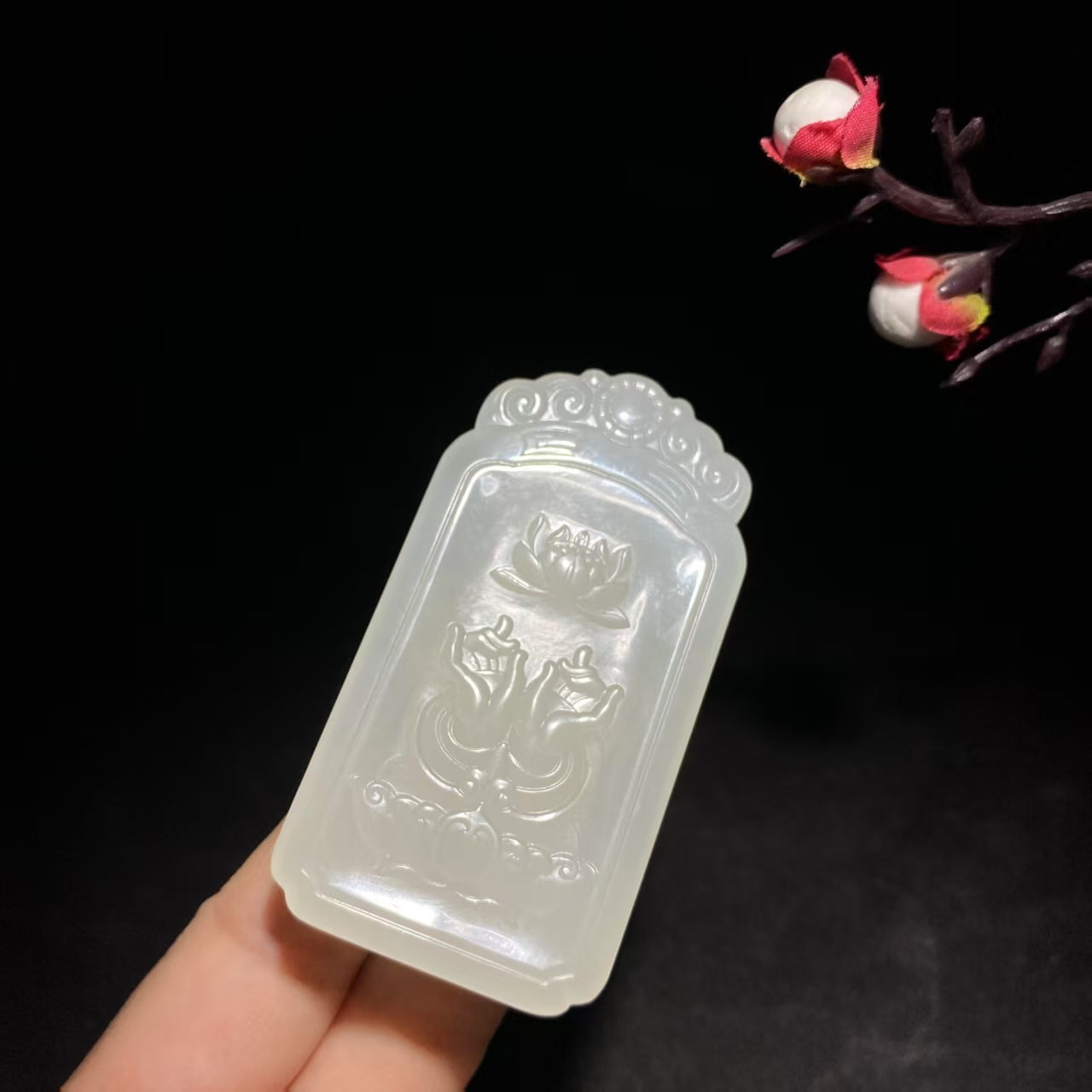 和田精品高冰白玉观音挂件