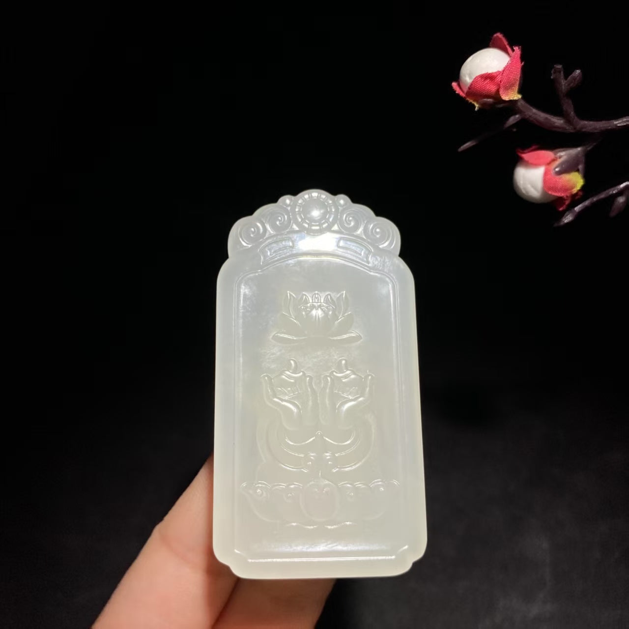 和田精品高冰白玉观音挂件