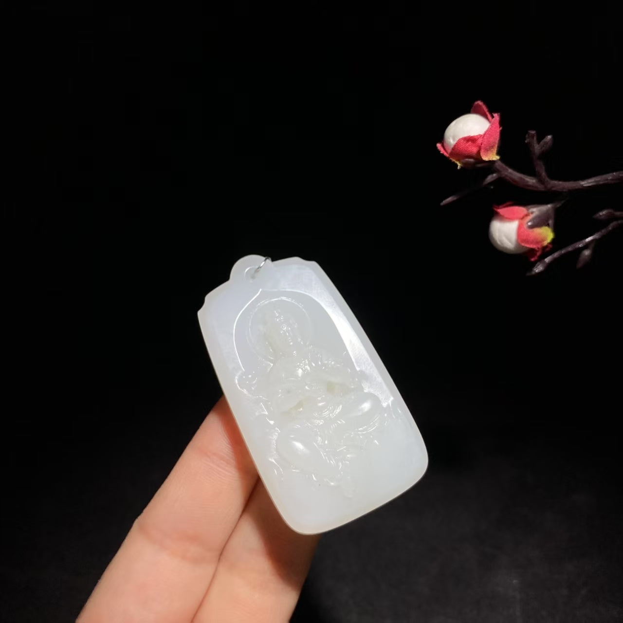 和田山料羊脂白玉观音挂件