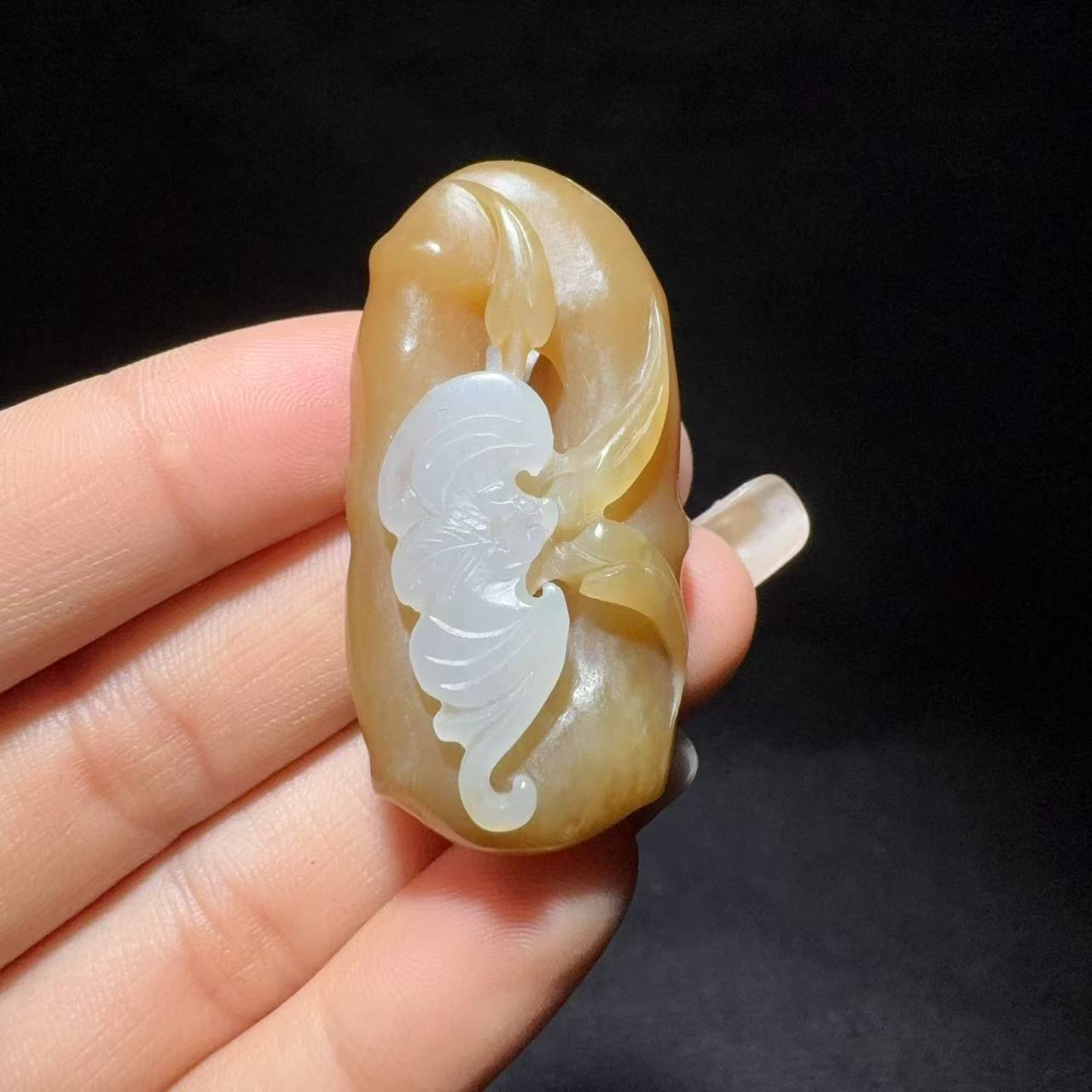 和田玉糖白竹节挂件