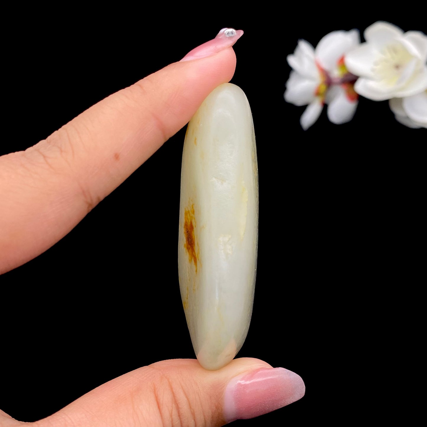 和田玉-洒金皮青花底籽料手把件